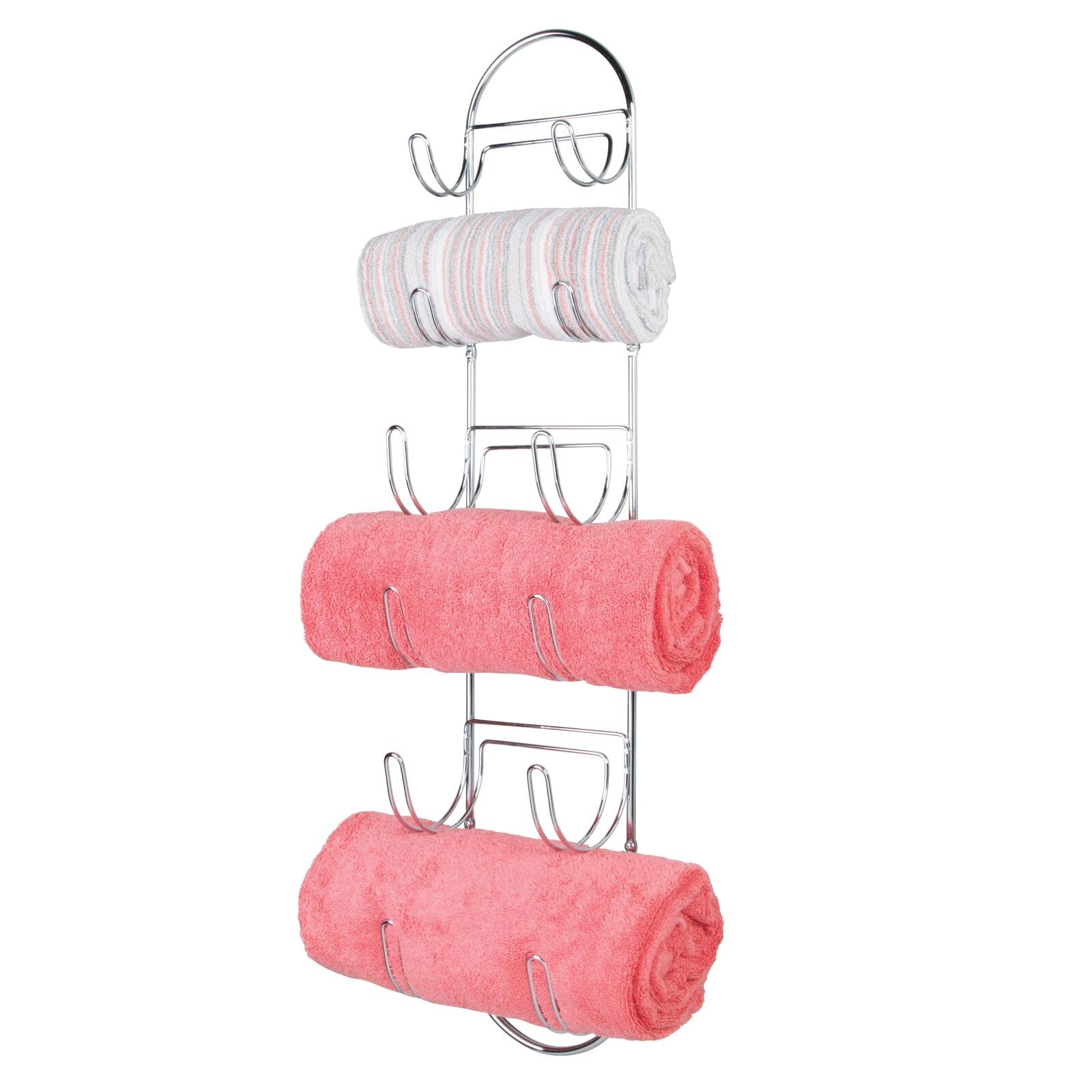 Premium Chrome Steel Wall Mount Towel Rack with 6 Compartments - Space Saving Bathroom Organizer for Towels, Washcloths & Toiletries - Perfect for Small Bathrooms, Powder Rooms & Laundry Areas