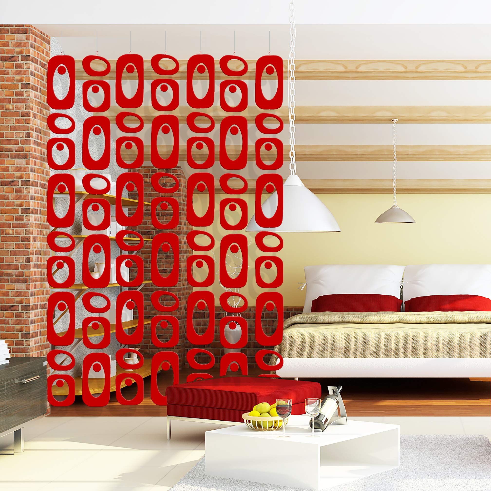 Red Beatnik DIY Room Divider Screen - Mid Century Modern Room Partition for Home & Office Decor - XXL Size 52”W x 70”H - Perfect for Studio Apartments, Open Floor Plans & Privacy Spaces