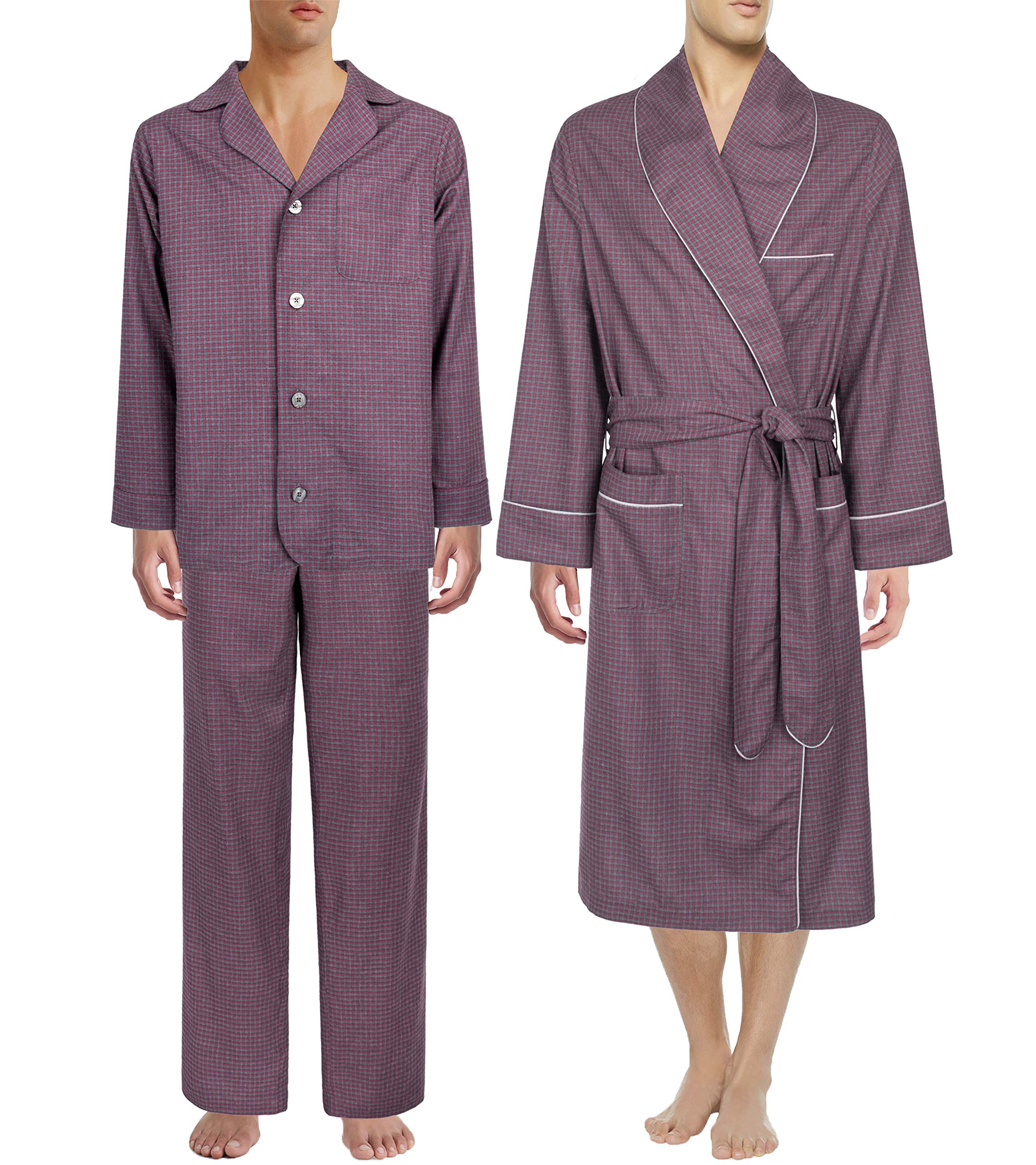 Soft Checked Flannel Pajama Set & Night Robe for Women & Men - Cozy Winter Sleepwear - European Crafted Loungewear - Perfect for Cold Nights, Relaxing at Home & Holiday Gifts