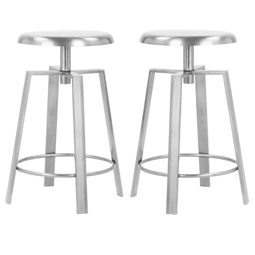 Premium Silver Iron Counter & Bar Stool Set of 2 - Modern Kitchen Island & Breakfast Bar Stools - Durable Metal Barstools for Home, Cafe & Restaurant Use