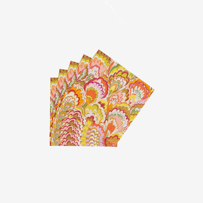 Caspari Marbled Ceramica Raspberry & Chartreuse Napkins - Elegant Dinner Party, Wedding, and Holiday Table Decor