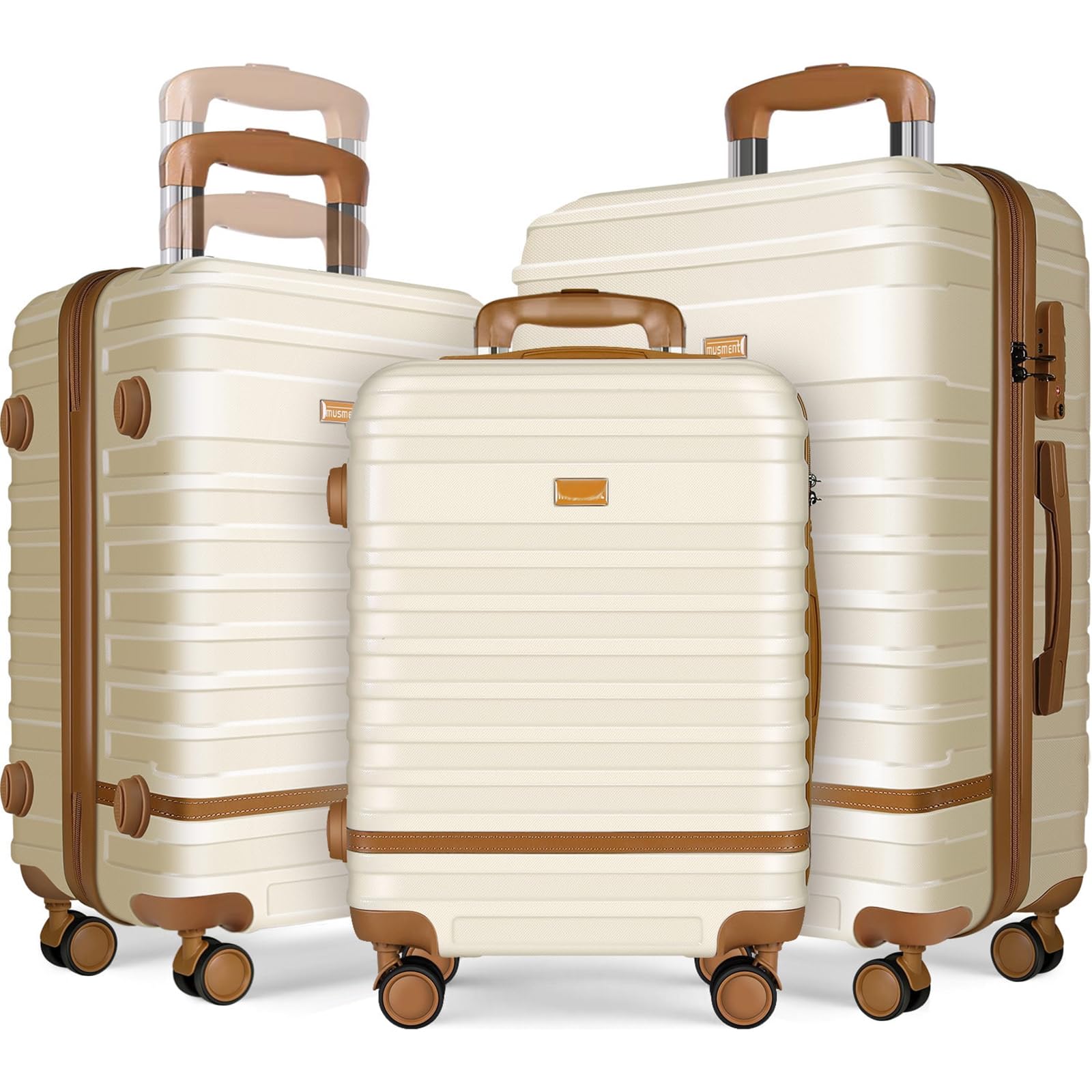 3-Piece Hardside Carry-On Luggage Set - 28/24/20 Inch Ivory Spinner Suitcases for Travel, Business Trips & Family Vacations | Lightweight Durable ABS Shell with TSA Lock