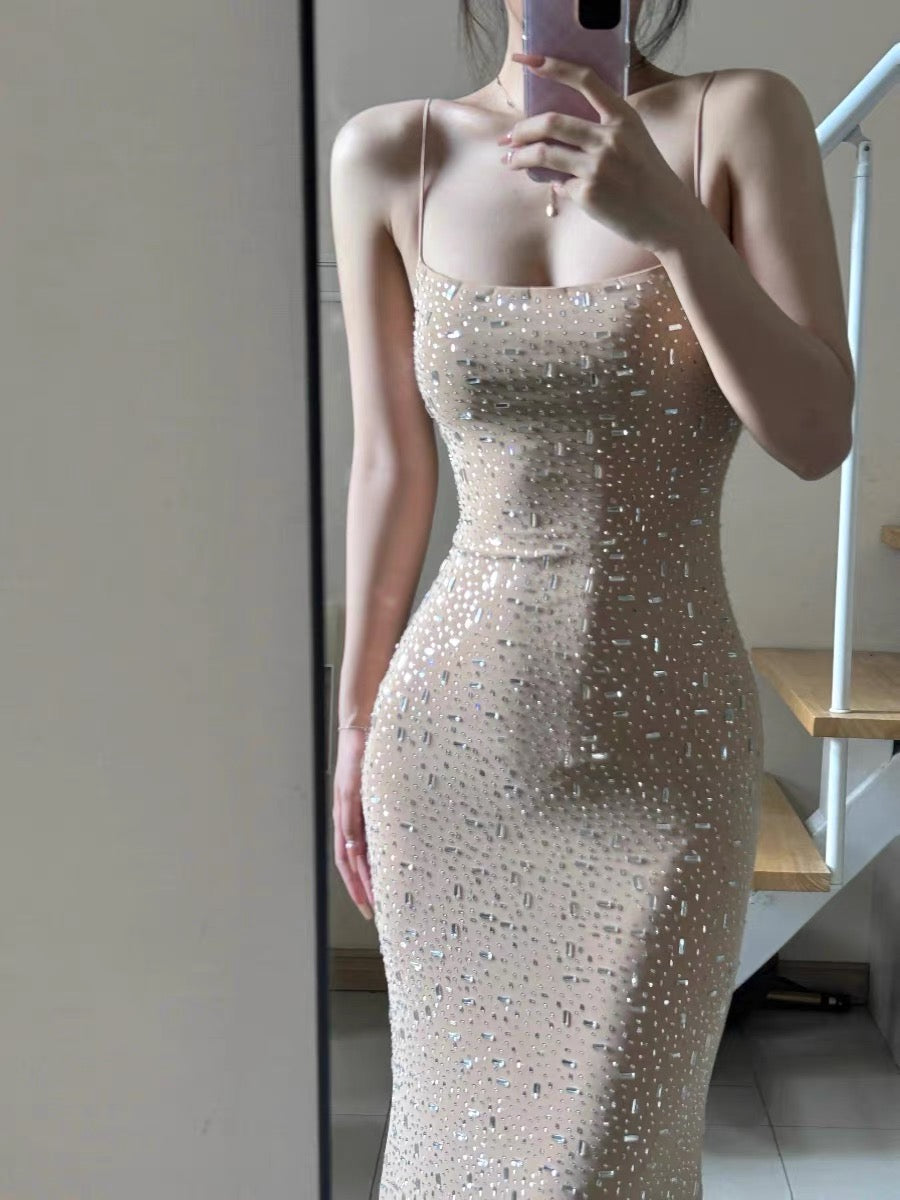Elegant Beige Sequin Sheath Long Prom Dress for Formal Parties & Evening Events - J3364 | Perfect for Homecoming, Prom Night & Special Occasions