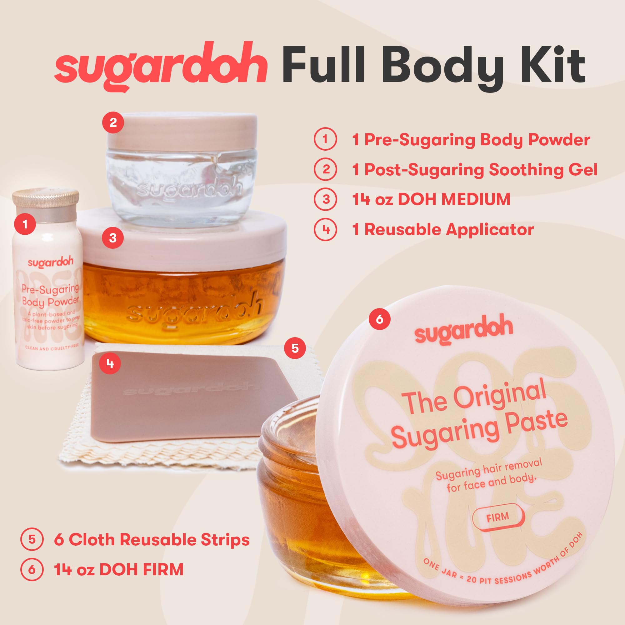 Professional Full Body Sugaring Kit for Hair Removal - Sugar Wax Kit for Women & Men with 14oz Sugaring Paste (Firm & Medium), Applicators, Prepping Powder & Aftercare - Best Waxing Kit for Beginners - Perfect for Smooth Skin at Home, Salon or Travel Use