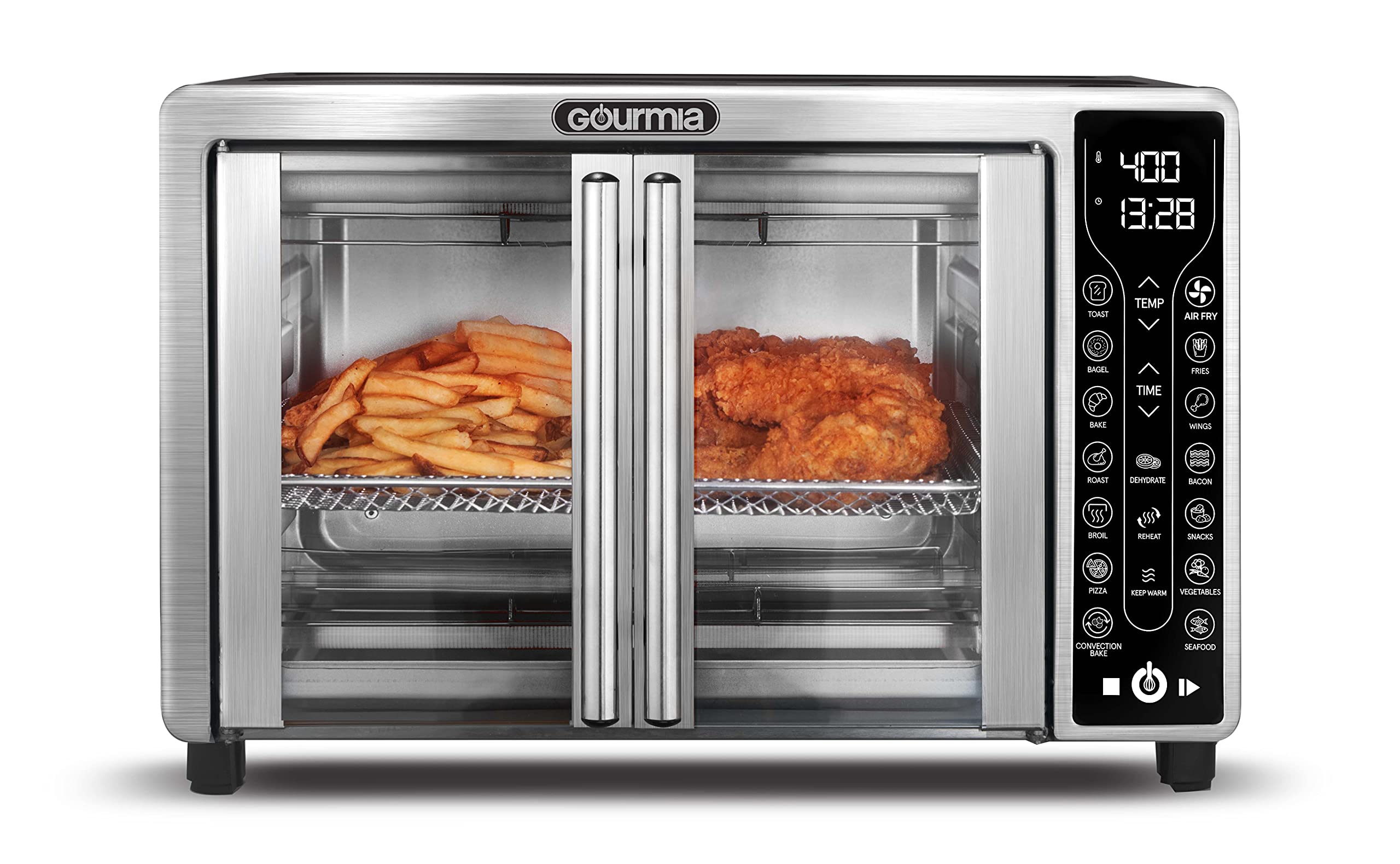 Gourmia GTF7655 17-in-1 Digital Air Fryer Oven with French Door - 6-Slice Capacity, Stainless Steel - Perfect for Baking, Roasting & Air Frying - Ideal for Family Meals & Healthy Cooking