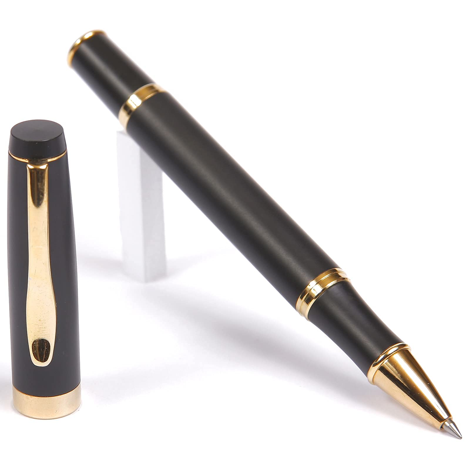 Premium Gripper Black Roller Ball Pens - Smooth Writing 0.7mm Fine Point - Comfort Grip for Office, School & Note Taking - Pack of 12