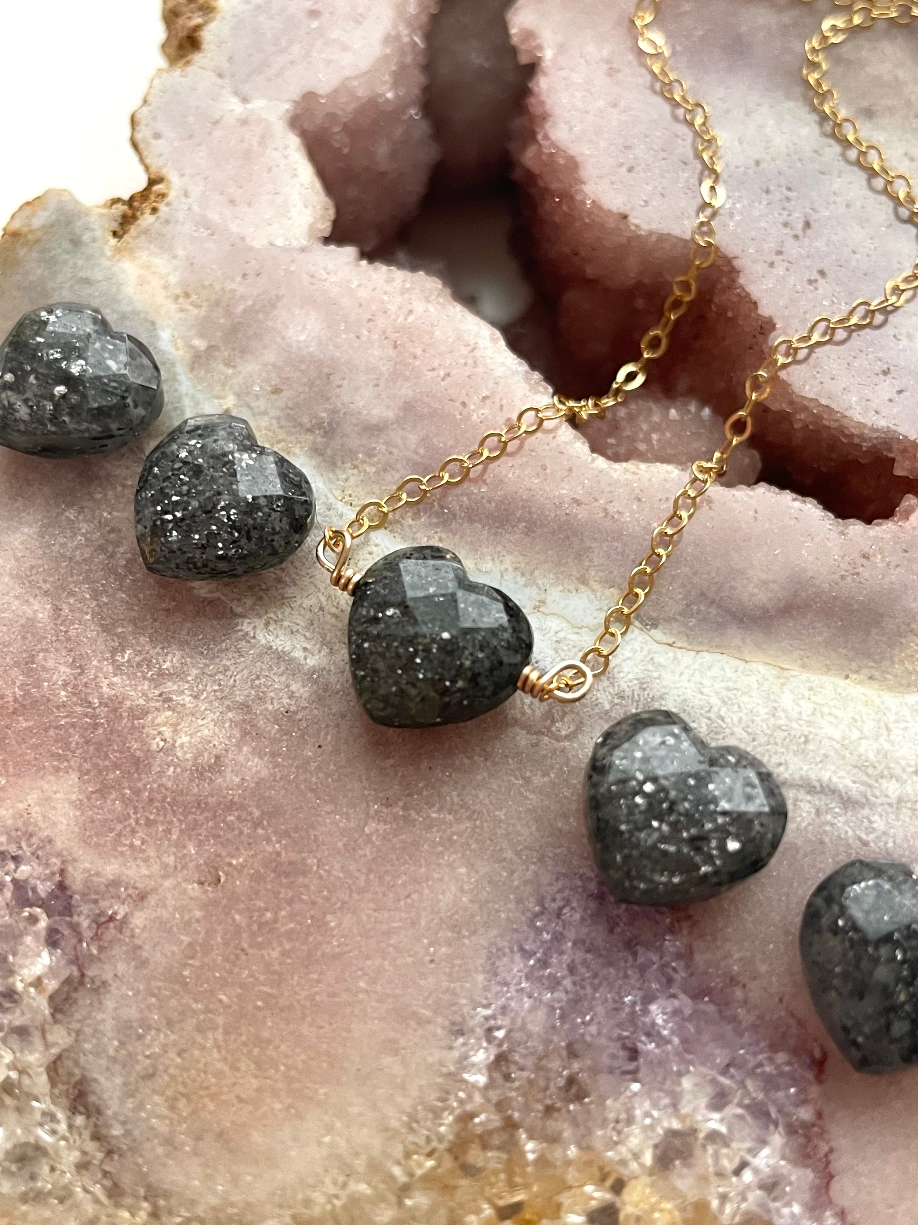 Black Sunstone Heart Crystal Necklace - Sterling Silver or 14kt Gold Filled Pendant for Women - Perfect for Valentine's Day, Anniversary & Spiritual Healing Jewelry Gift
