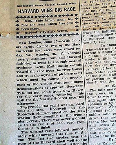 1927 Harvard-Yale Regatta Boat Race Newspaper - Evening Tribune San Diego June 25, 1908 - Historic Rowing Competition on Thames River New London CT - Perfect for Sports Memorabilia Collectors and Rowing Enthusiasts