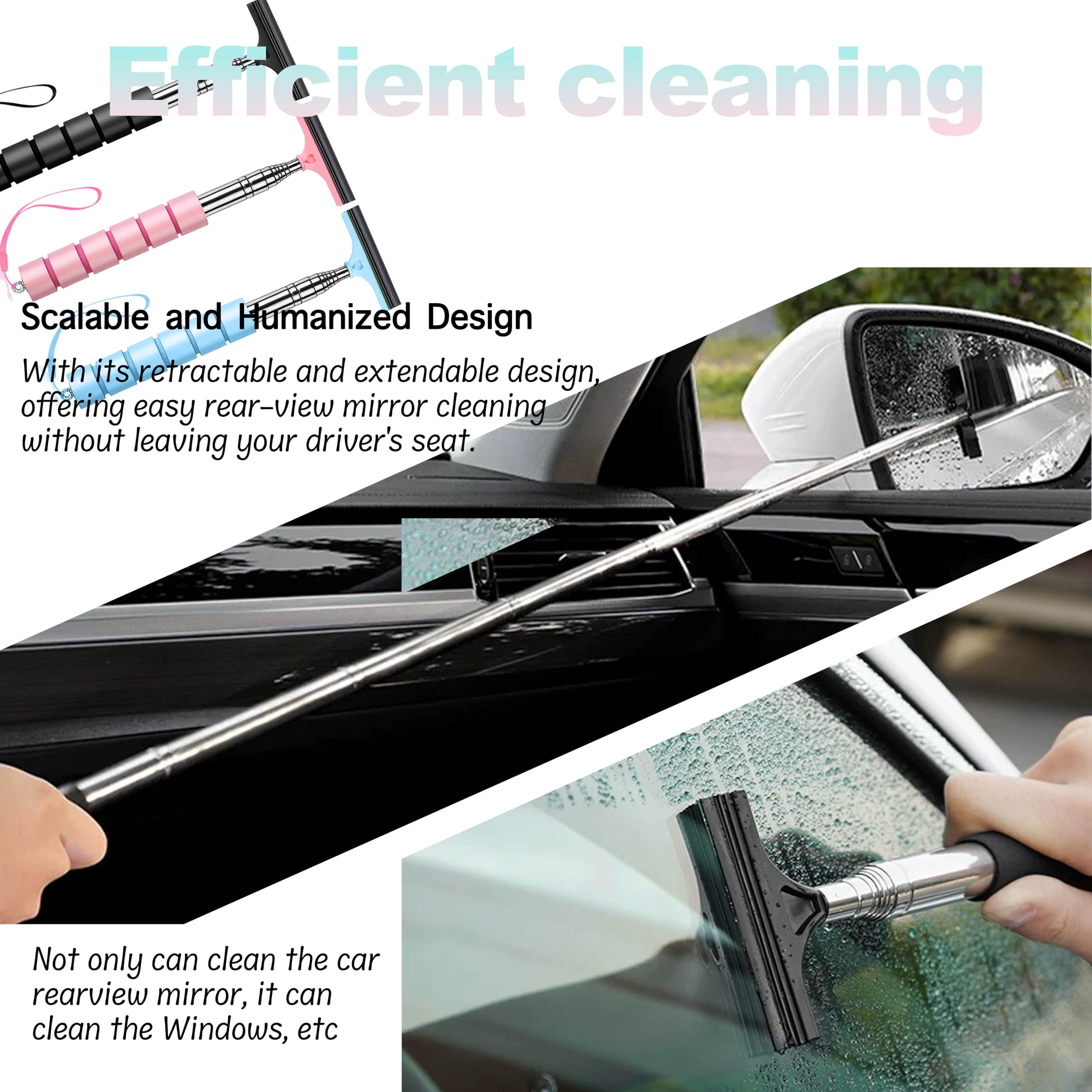 Retractable Car Rearview Mirror Wiper & Side Mirror Squeegee - Portable Rain & Fog Cleaning Tool, Universal Car Accessories for All Vehicles (Pink, 1PC) - Perfect for Rainy Days, Foggy Weather & Road Trips