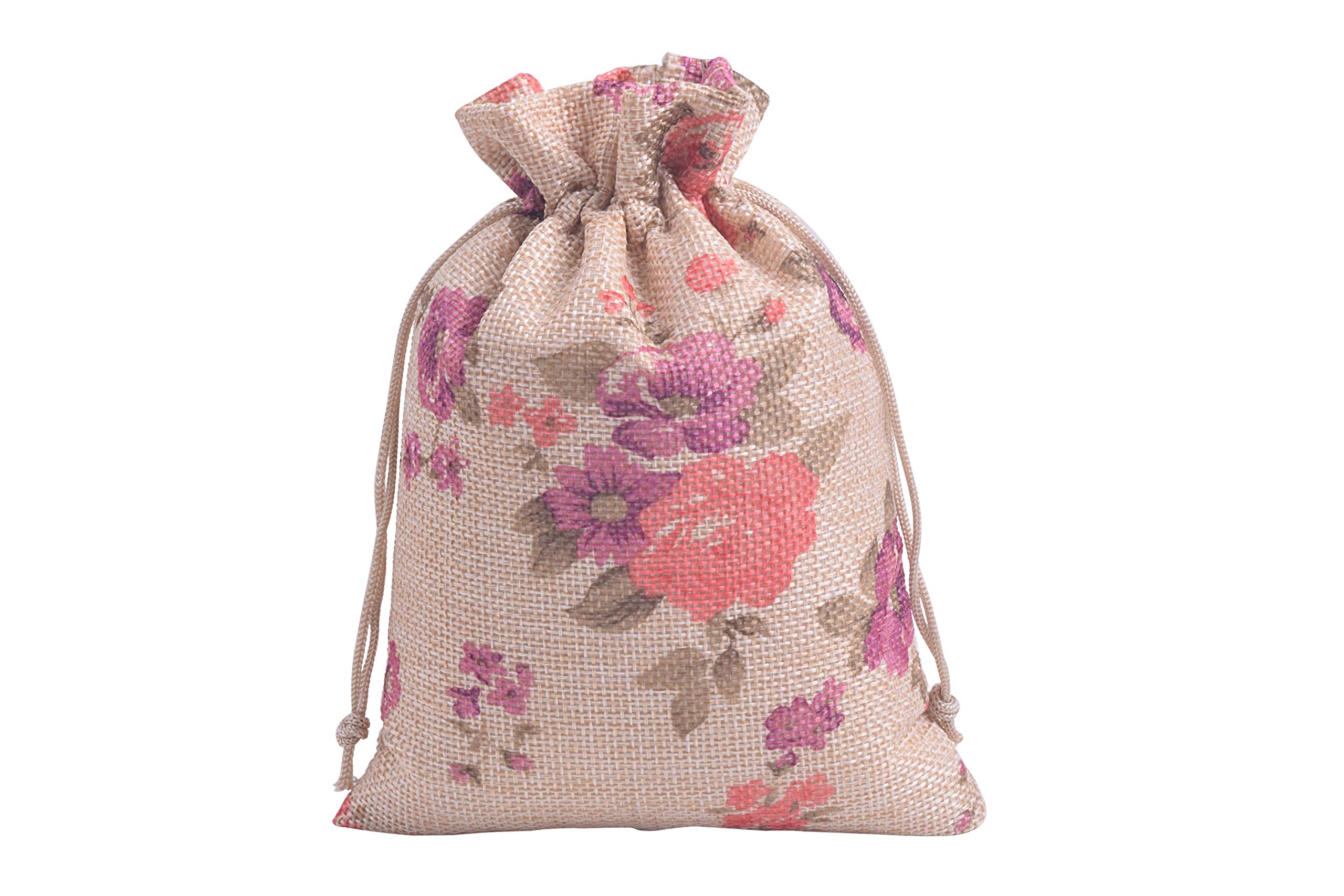 20pcs Natural Jute Drawstring Gift Bags 4x6 Inch - Eco-Friendly Beige Burlap Pouches with Floral Patterns for Jewelry, Party Favors, Wedding Favors & Christmas Gifts | Perfect for Handmade Crafts, Small Item Storage & Thoughtful Gift Wrapping