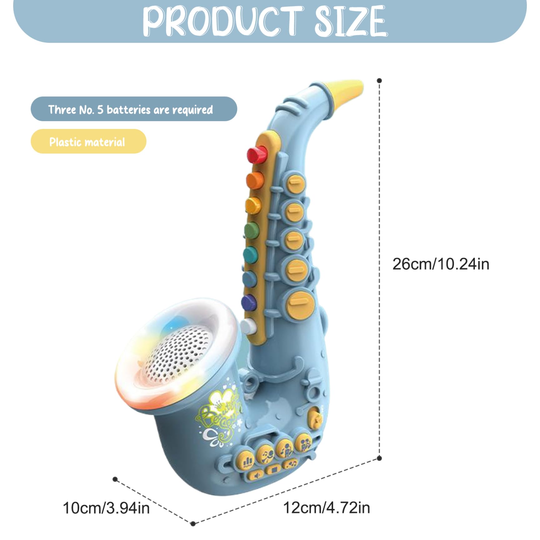 10.2 Inch Kids Toy Saxophone with Music & Light Effects - Early Education Musical Instrument for Children Ages 3+ | Perfect for Birthday Gifts, Pretend Play & Music Learning