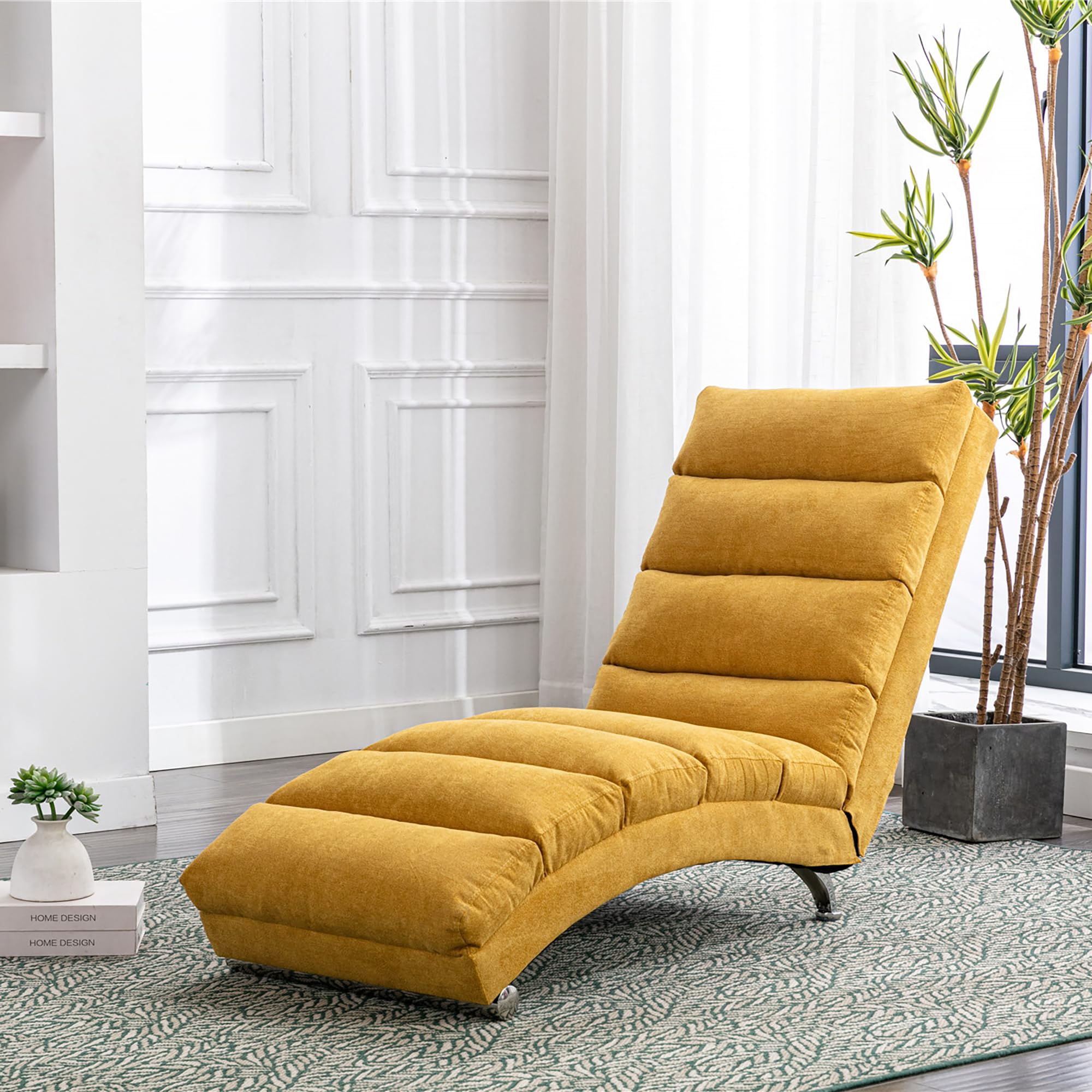 Premium Linen Chaise Lounge Chair with Electric Massage & Recliner - Modern Upholstered Sleeper Sofa for Bedroom, Living Room & Office - Yellow | Perfect for Relaxation, Napping & Home Decor