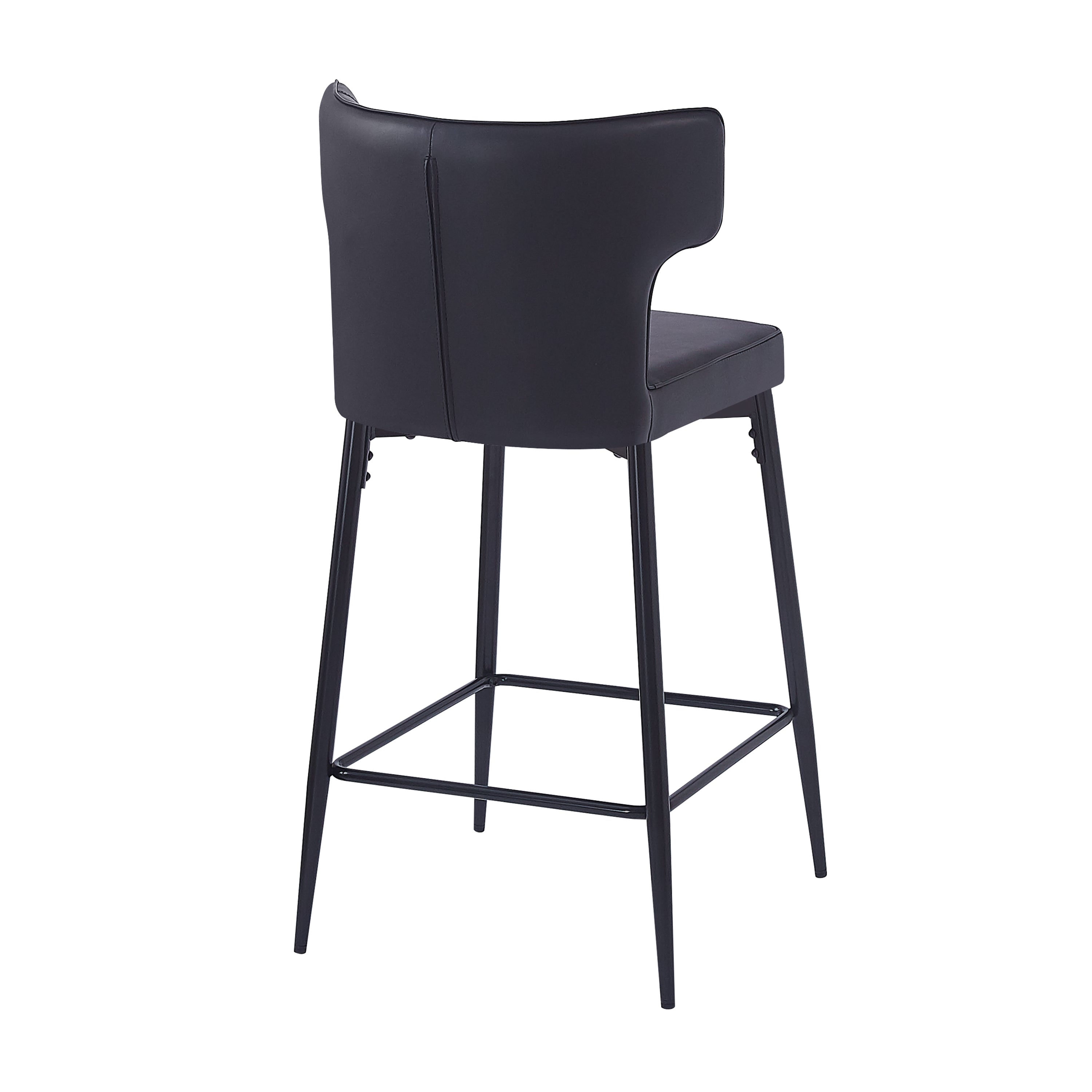 28 Inch Counter Height Bar Stools Set of 2 - Modern PU Leather Upholstered Bar Chairs with Metal Footrest & Sturdy Frame for Kitchen Island, Breakfast Bar, Dining Room - Black - Perfect for Entertaining, Small Spaces & Contemporary Home Decor