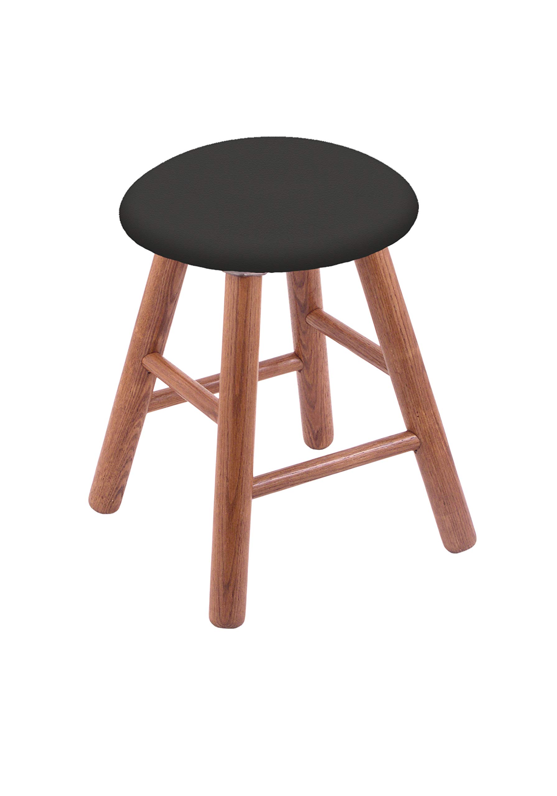 Oak Vanity Stool with Canter Iron Seat - Medium Finish Wooden Makeup Stool for Bedroom, Bathroom & Dressing Room