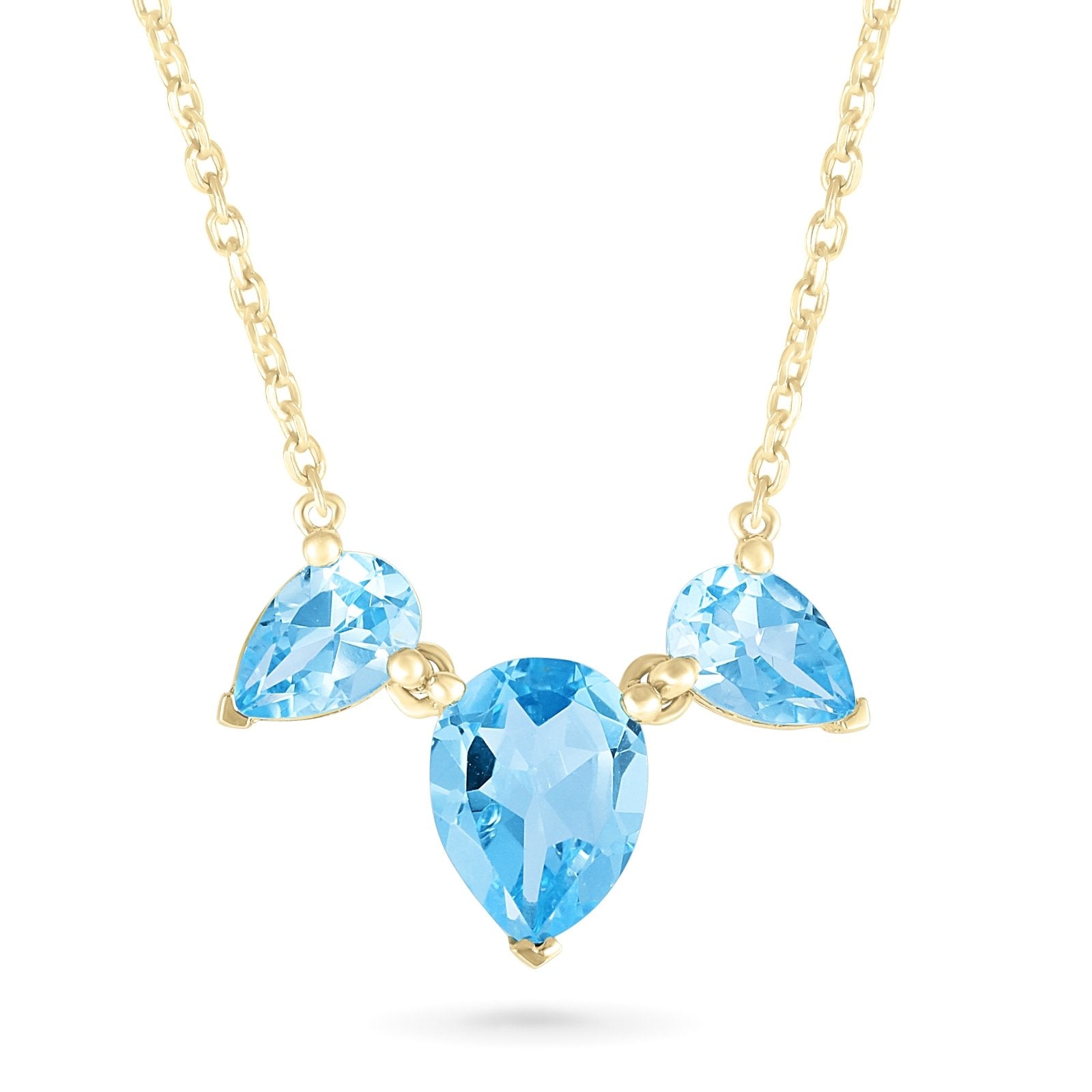 10k Yellow Gold Teardrop Swiss Blue Topaz Necklace for Women - Elegant Jewelry Gift for Birthday, Anniversary & Special Occasions
