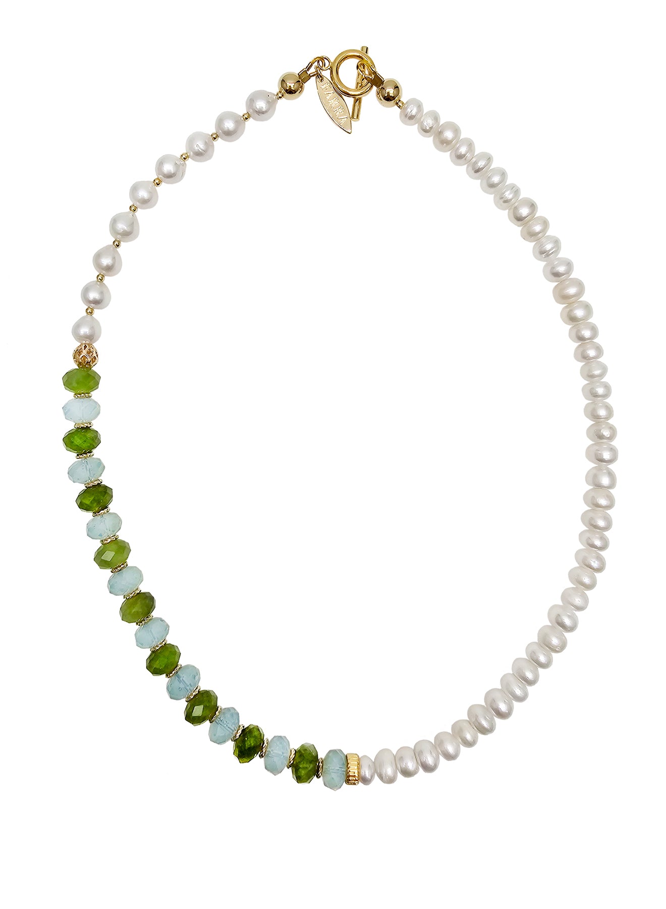Elegant Freshwater Pearls Necklace with Green Jade & Opal Accents | Perfect for Weddings, Parties & Special Occasions | PN069