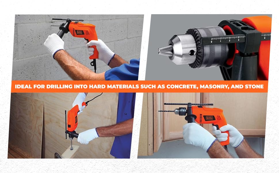 Black & Decker KR554RE 550-Watt 13mm Variable Speed Reversible Hammer Drill - Powerful Corded Electric Drill for Wood, Metal & Masonry - Perfect for DIY Projects, Home Repairs & Construction Work