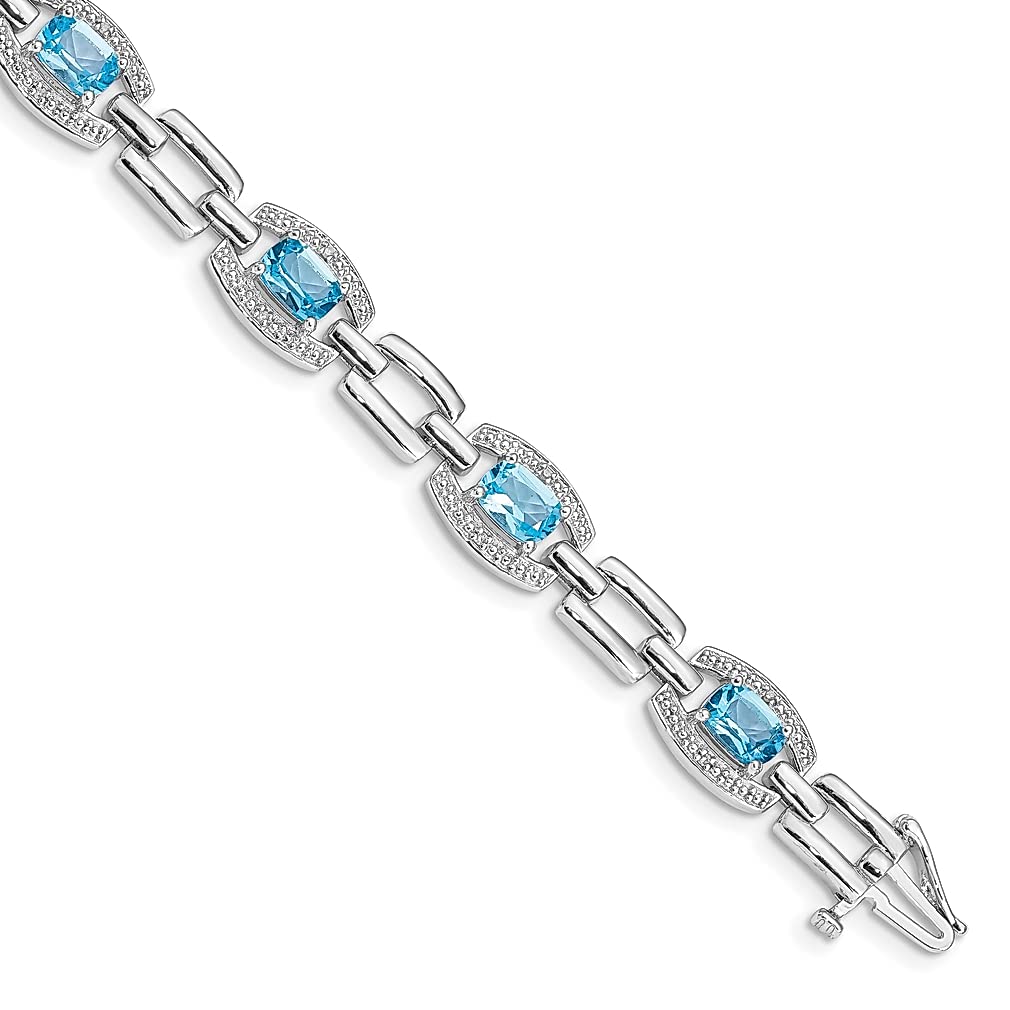 925 Sterling Silver Diamond & Swiss Blue Topaz Bracelet - 7 Inch Genuine Gemstone Fine Jewelry for Women | Elegant Gift for Her, Perfect for Weddings, Anniversaries & Special Occasions