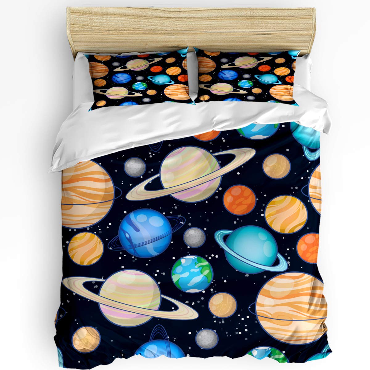 3-Piece Printed Solar System Planets Duvet Cover Set - Twin Size with 1 Duvet Cover & 2 Pillow Shams | Soft Comforter Quilt Bedding for Kids & Adults | Perfect for Space-Themed Bedrooms, Teen Rooms & Astronomy Lovers