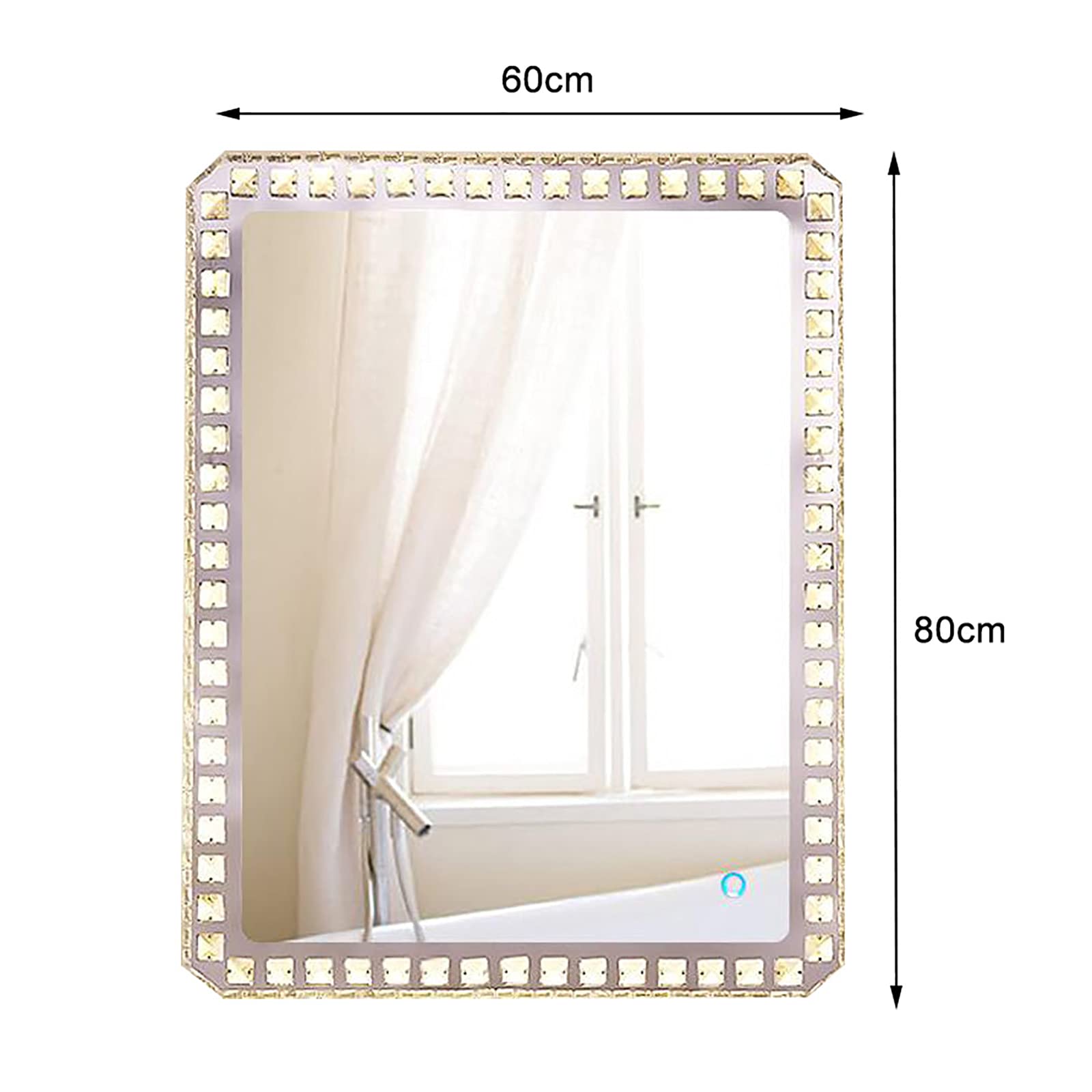 XIAOQIAO LED Bathroom Vanity Mirror with Touch Control - Wall Mounted Makeup Mirror with 3 Color Lighting Modes (Warm/White/Cool), Dimmable Crystal Light for Shaving, Makeup & Skincare Routine