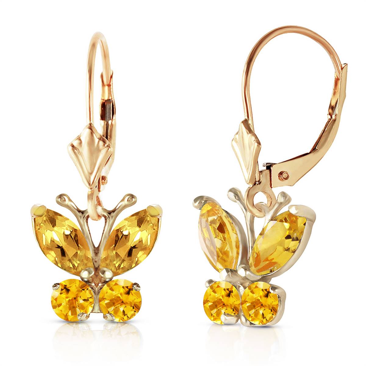 1.24 Carat 14K Solid Yellow Gold Butterfly Earrings with Citrine Gemstone - Elegant Dangle Earrings for Women, Perfect for Weddings, Parties & Special Occasions