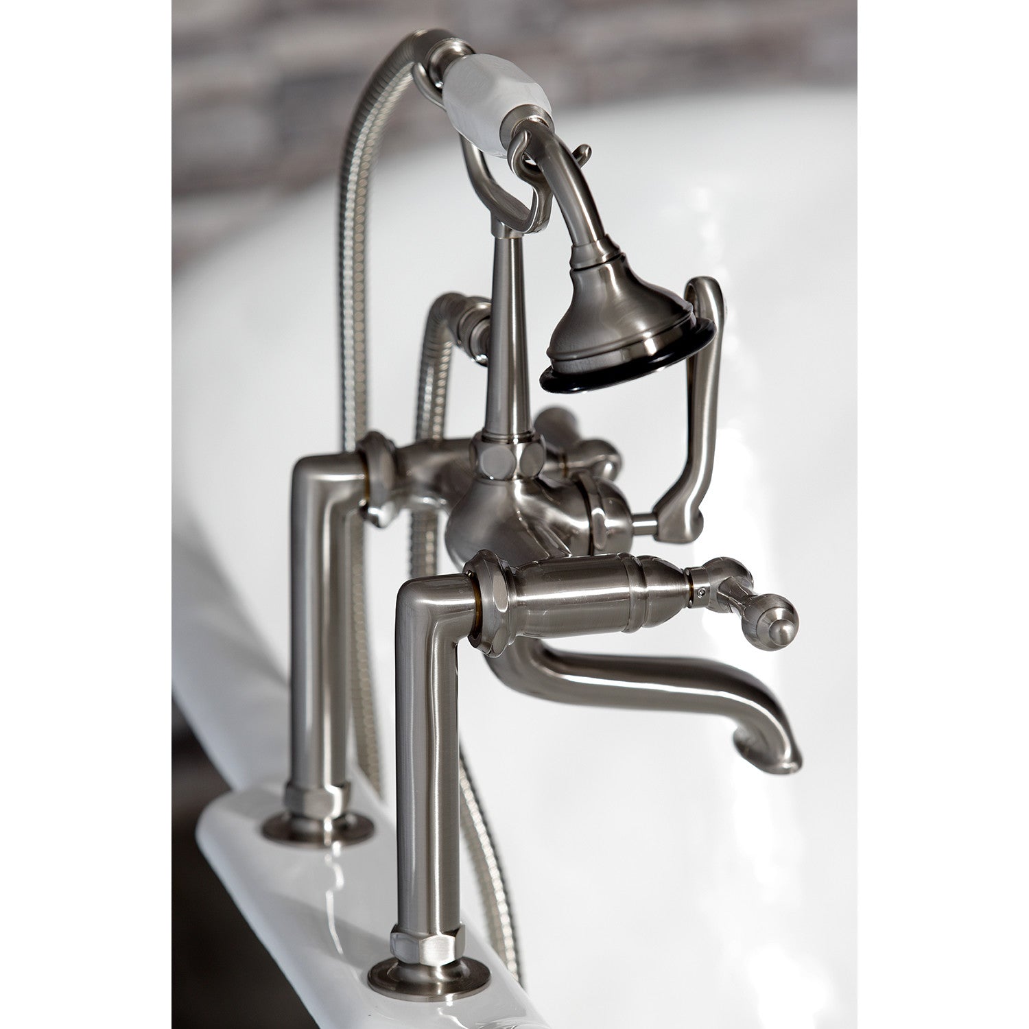 Vintage Clawfoot Tub Faucet with Hand Shower - Brushed Nickel 3-Handle 2-Hole Deck Mount Bathroom Fixture for Classic & Modern Bathrooms | Perfect for Spa, Soaking & Relaxation