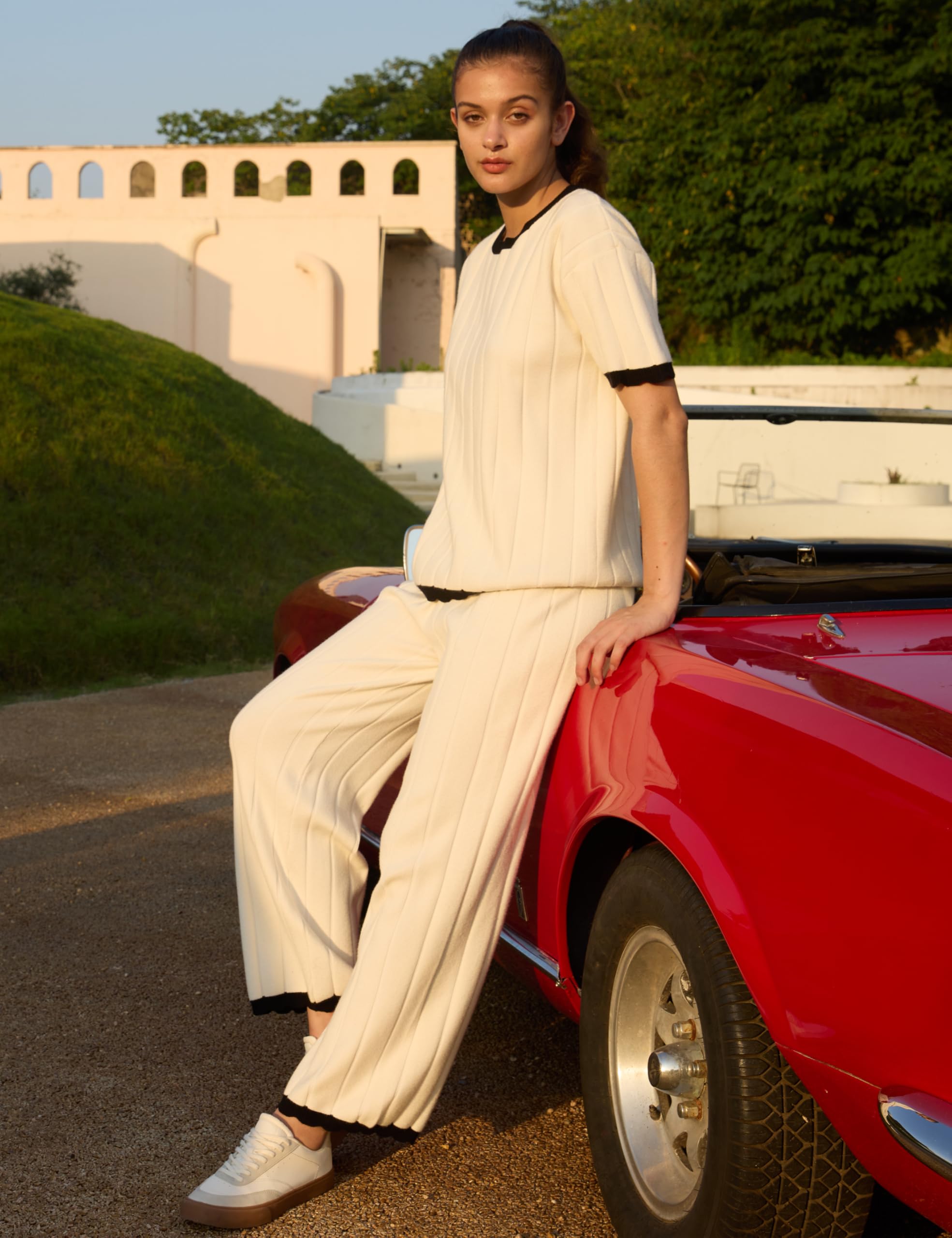 Women's Lumister Two Piece Sweater Set - Short Sleeve Knit Pullover Top & Wide Leg Lounge Pants | Casual Outfit, Home Wear, Relaxing Comfort