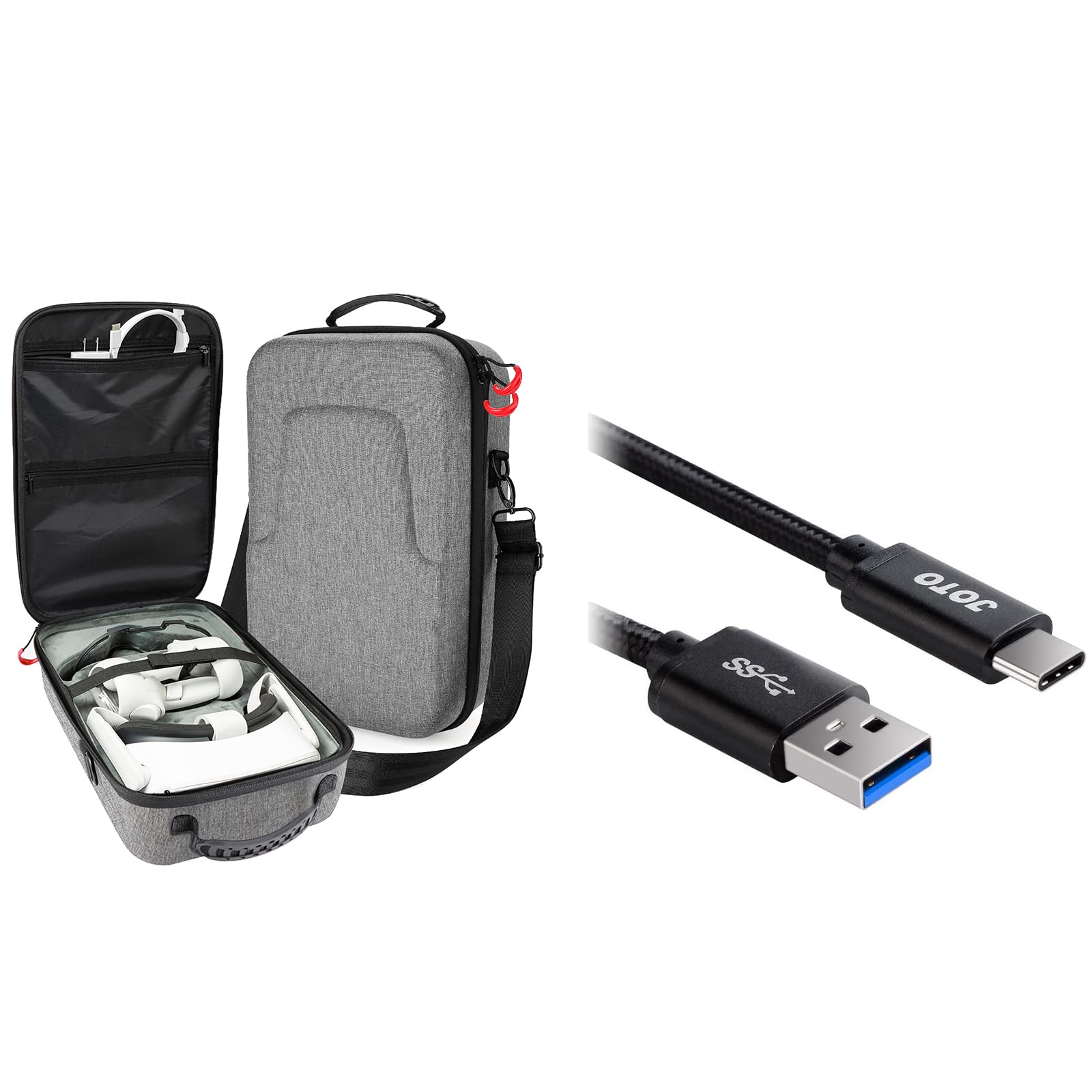 ProCase Hard Travel Case for Oculus Quest 2 & Oculus Quest VR Headset - Protective Storage for VR Gaming Headset, Controllers & Accessories with 10ft Extra Long Type C Cable | Perfect for Travel, Storage & VR Gaming Sessions