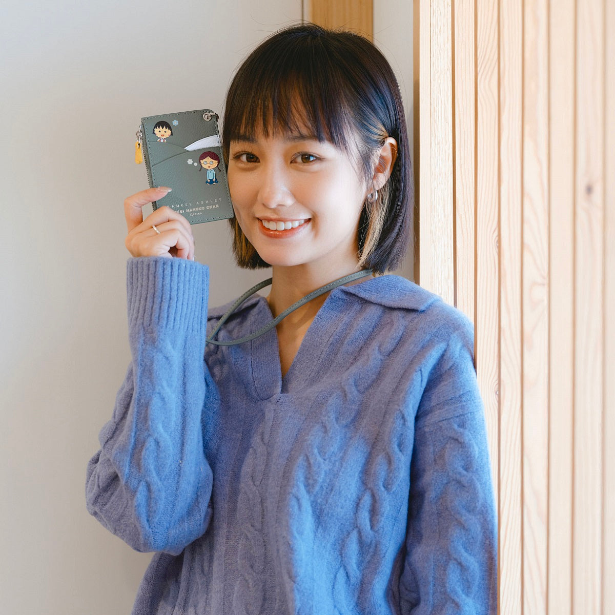Samuel Ashley x Chibi Maruko Chan Genuine Leather ID Badge Holder - Cute Anime Style for Work, School, Convention & Cosplay Accessories