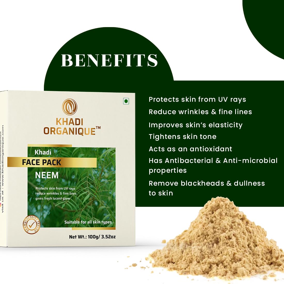 Khadi Organique Neem Face Pack for Acne-Free & Clear Skin (Pack of 2) - Natural Ayurvedic Treatment for Pimples, Oily Skin & Blackheads | Perfect for Daily Skincare Routine & Spa Treatments