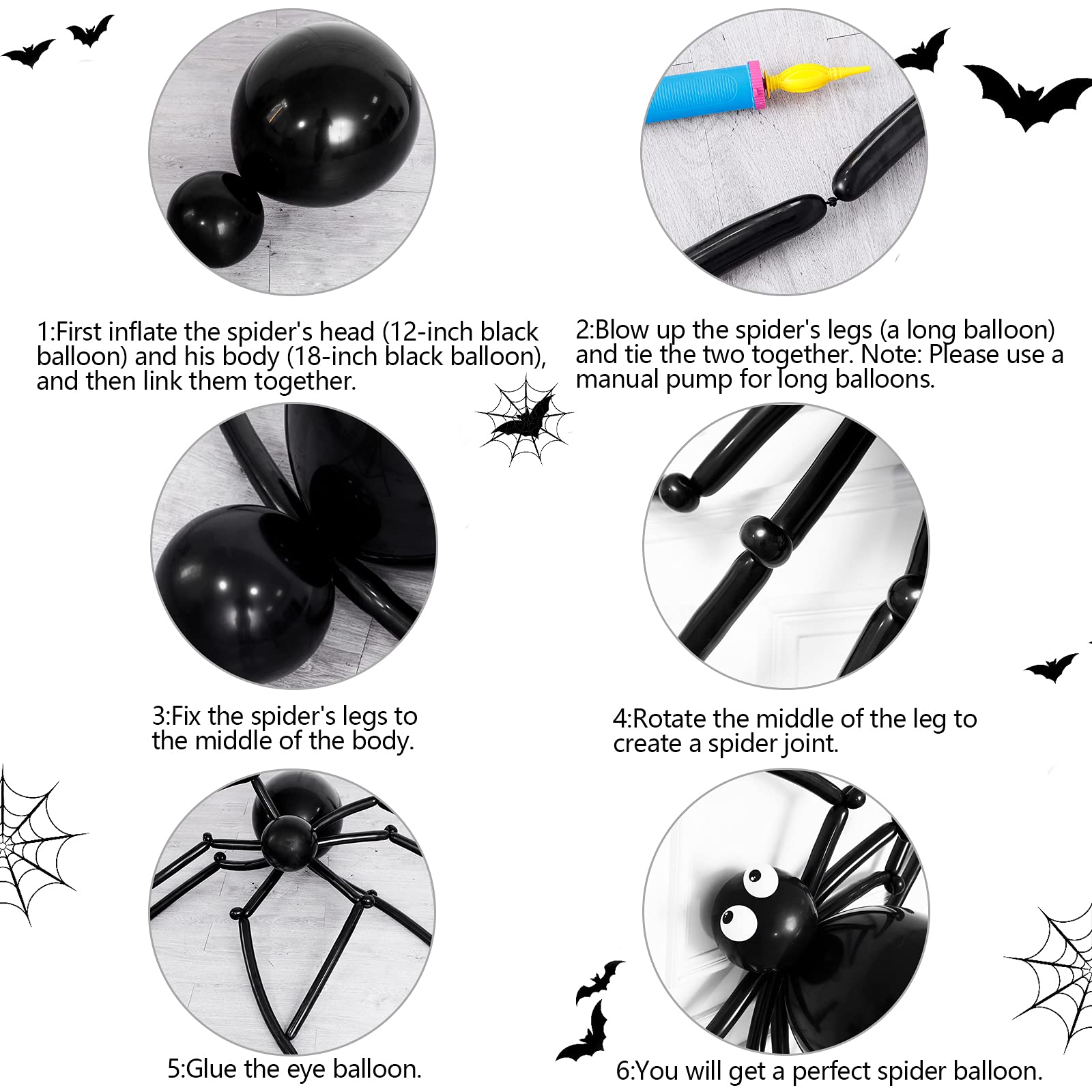 144-Piece Halloween Balloon Garland Arch Kit - DIY Black Orange Purple Latex Balloons with 3D Bats Stickers for Spooky Party Decor | Perfect for Halloween Home Decor, Haunted House Parties & Trick-or-Treat Displays