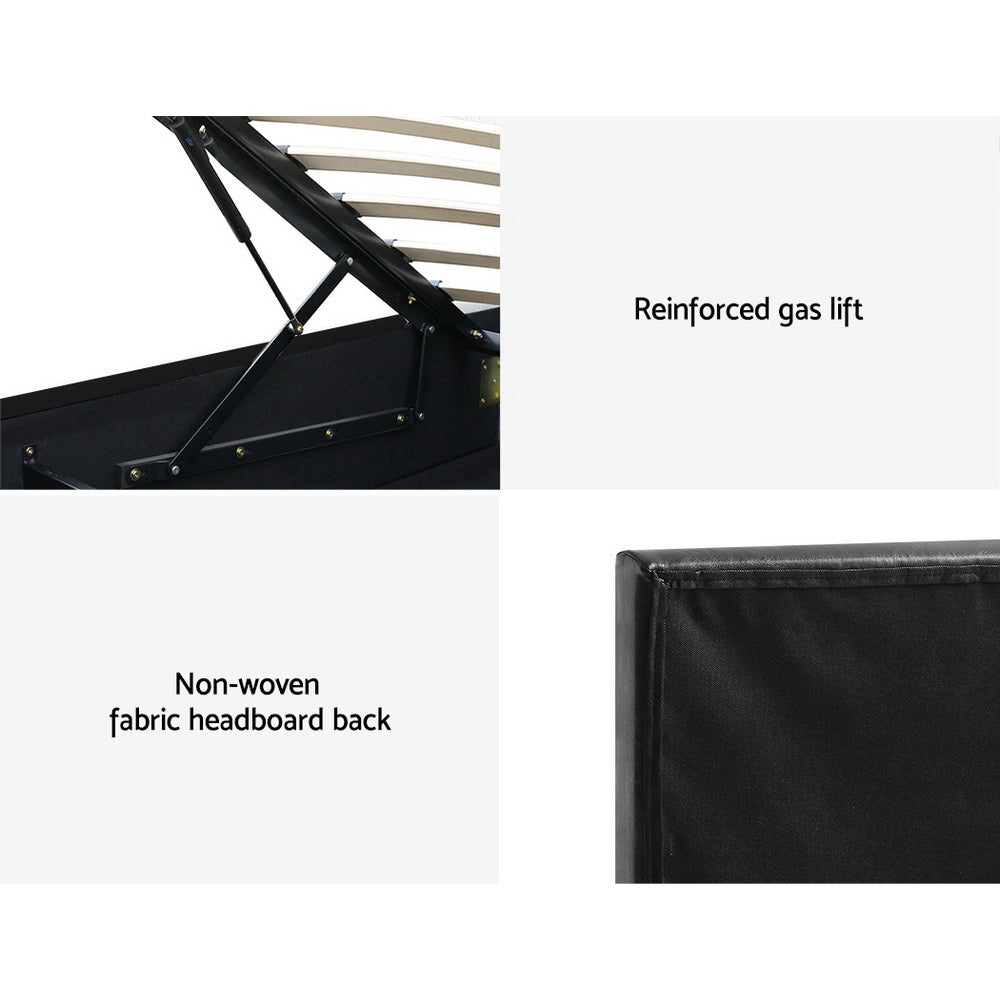 Henley King Single Gas Lift Storage Bed Frame with LED Lights - Black | Modern Space-Saving Bed with Hidden Storage | Perfect for Small Apartments, Dorms & Guest Rooms