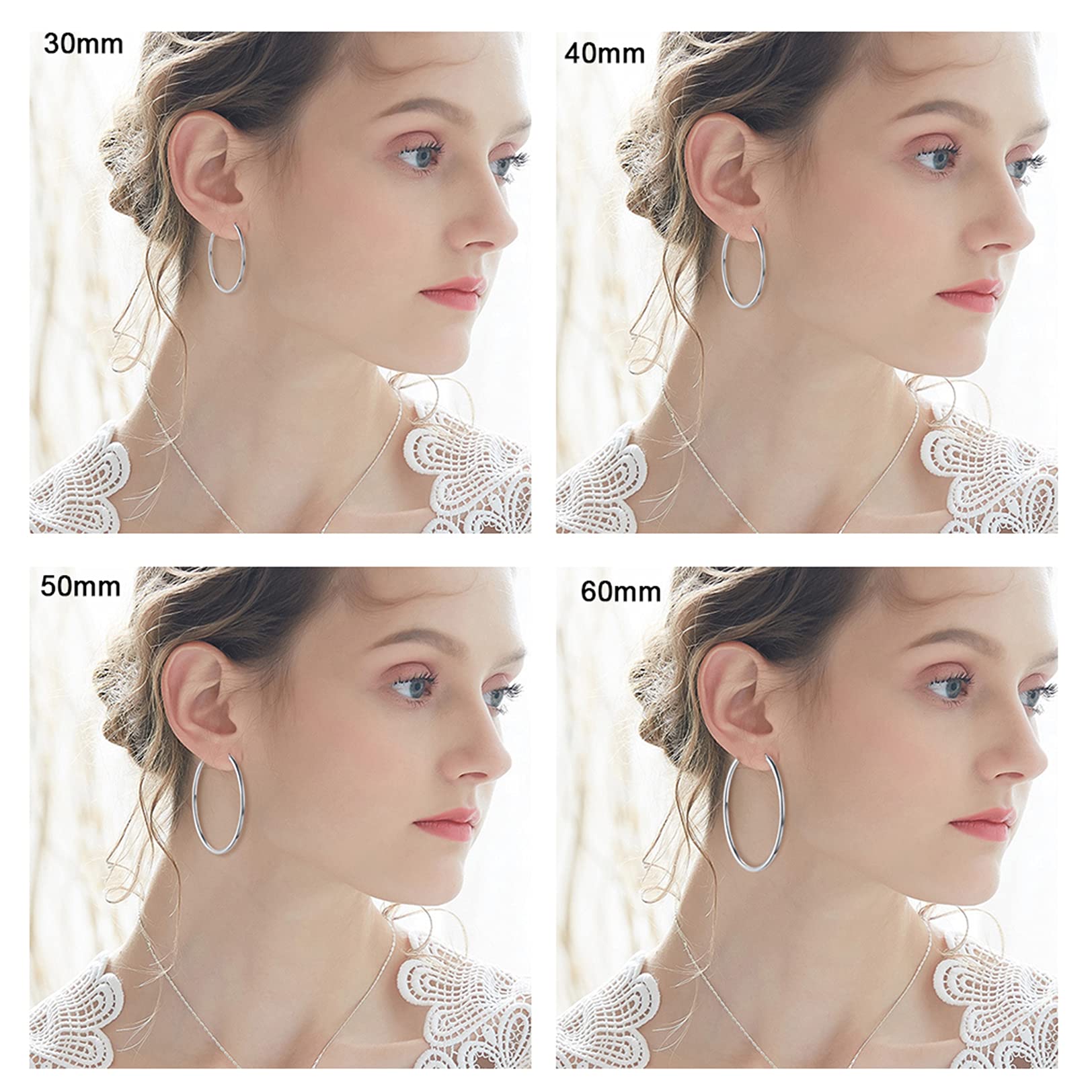4 Pairs 925 Sterling Silver Hoop Earrings for Women - Hypoallergenic Large Minimalist Hoops Set (30MM 40MM 50MM 60MM) | Perfect for Everyday Wear, Parties & Gift Giving