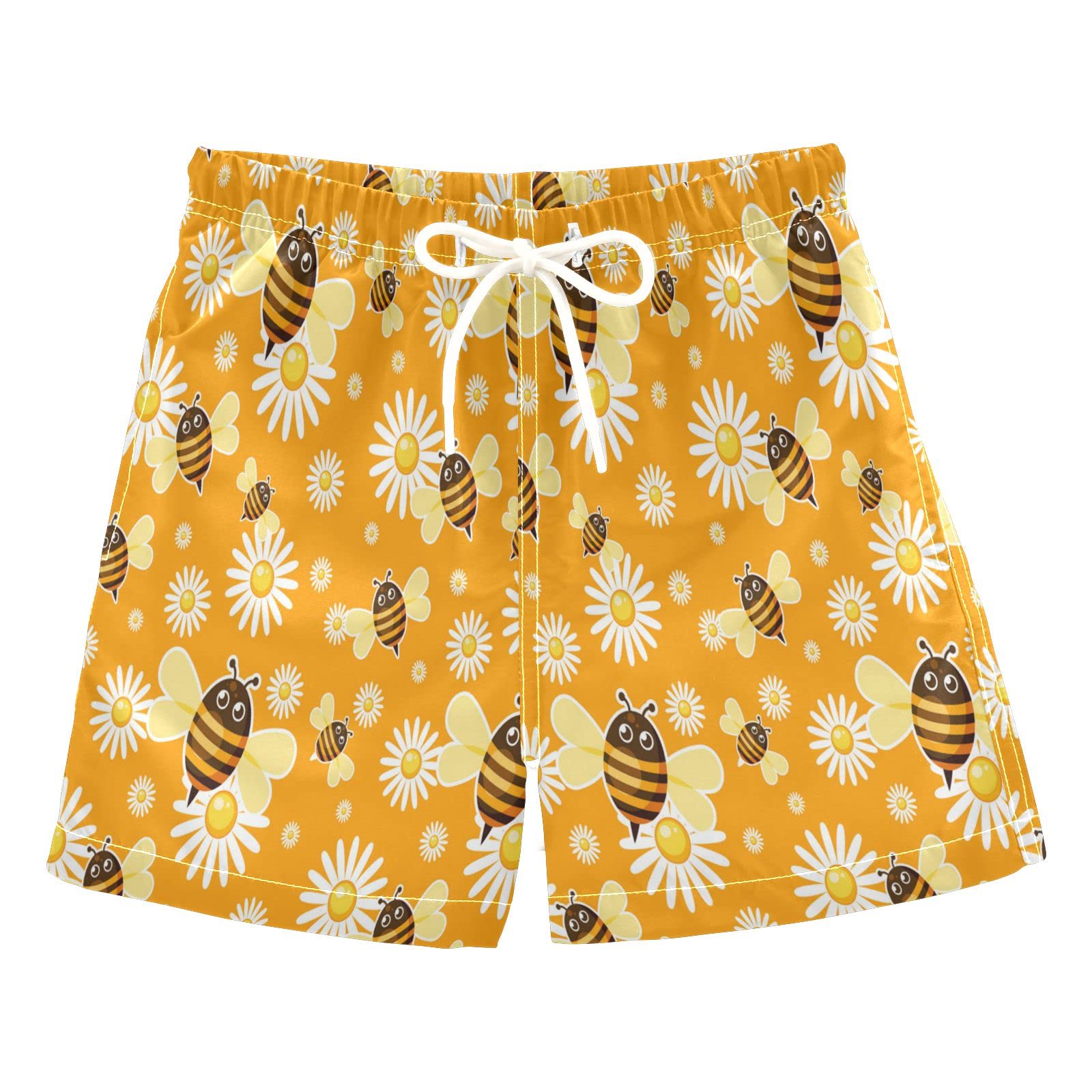 Cartoon Bees & Chamomile Boys Swim Trunks - Quick Dry Toddler Beach Board Shorts for Kids 2T | Perfect for Pool, Beach & Summer Water Play