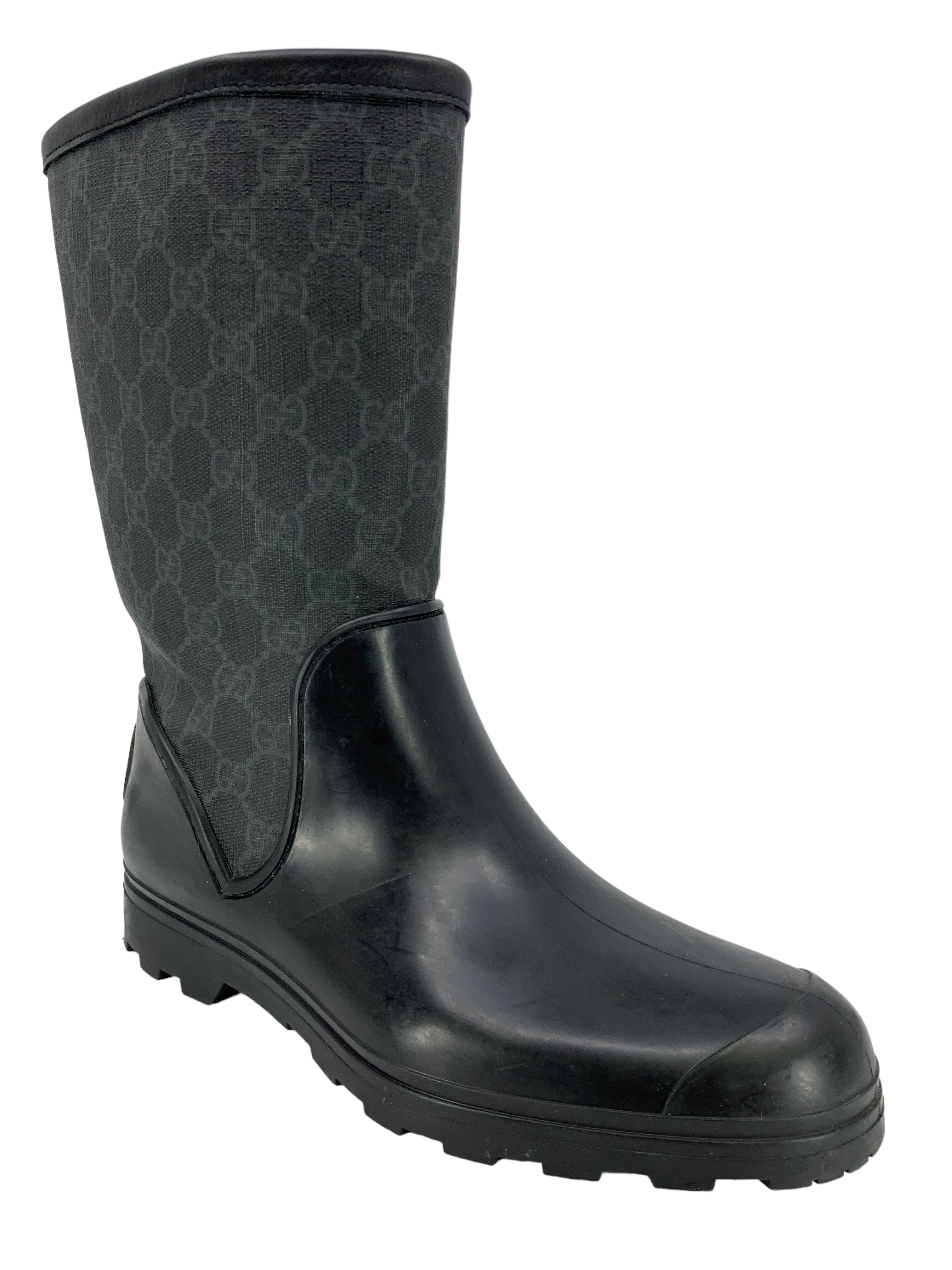 Gucci Prato GG Monogram Canvas Rain Boots for Women - Waterproof Chelsea Boots Size 9 - Fashionable Outdoor & Garden Rainwear for Wet Weather