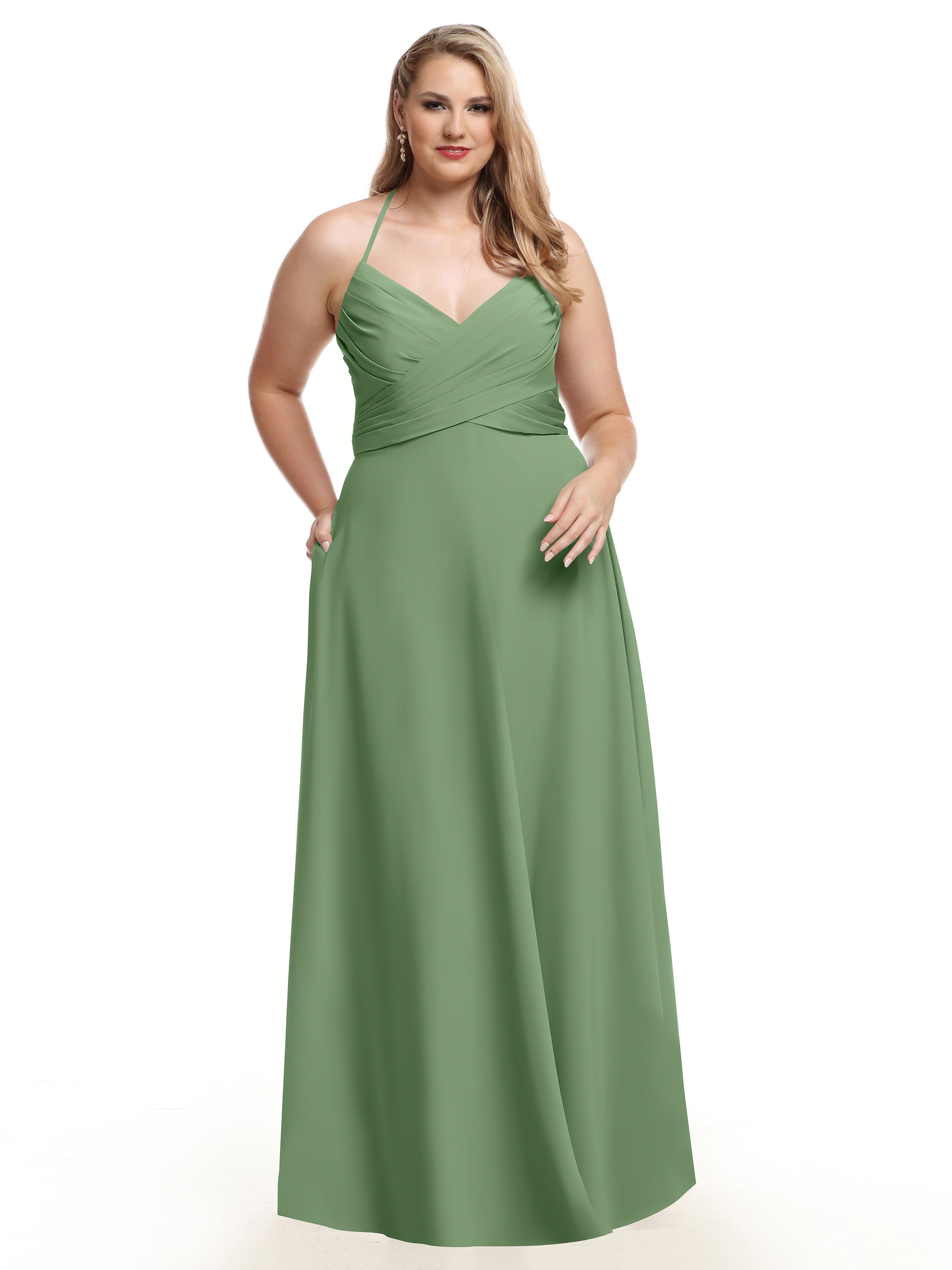 Elegant 80101 Stretch Chiffon A-Line Bridesmaid Dress with V-Neck & Pleats - Perfect for Weddings, Formal Events & Special Occasions