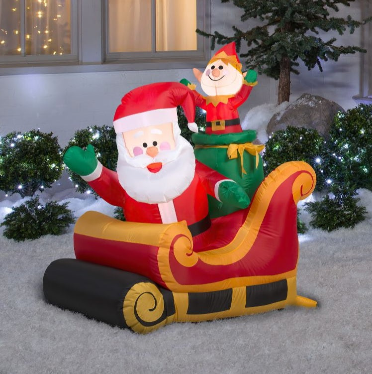 Gemmy 3.5' Airblown Inflatable Santa Claus with Sleigh - Outdoor Christmas Yard Decoration for Holiday Decor