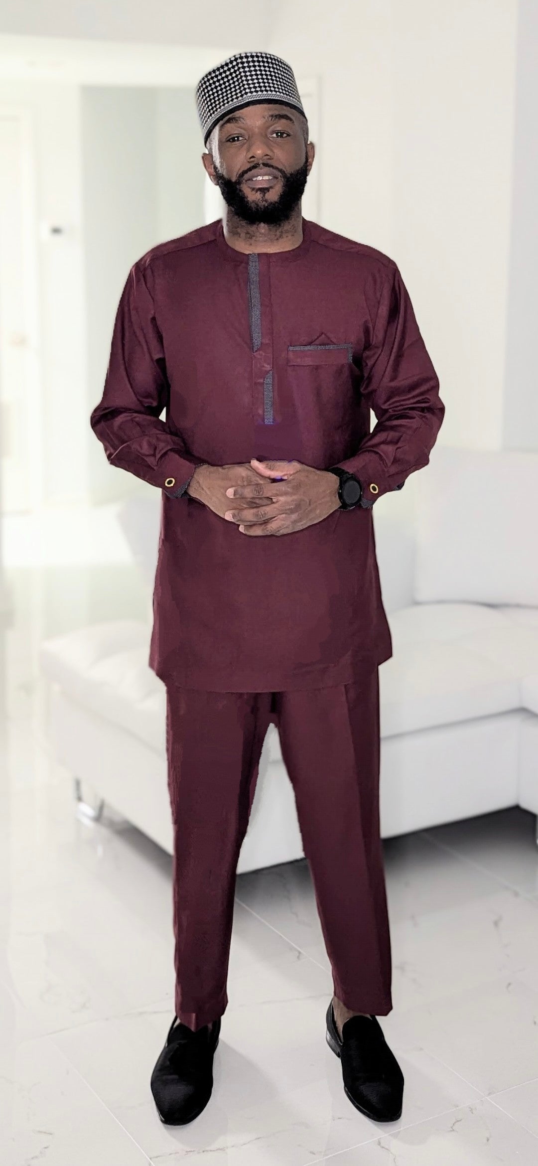 Stylish Burgundy African Senator Dashiki Suit for Men | Traditional African Attire | Perfect for Weddings, Parties & Cultural Events | DPASBW22