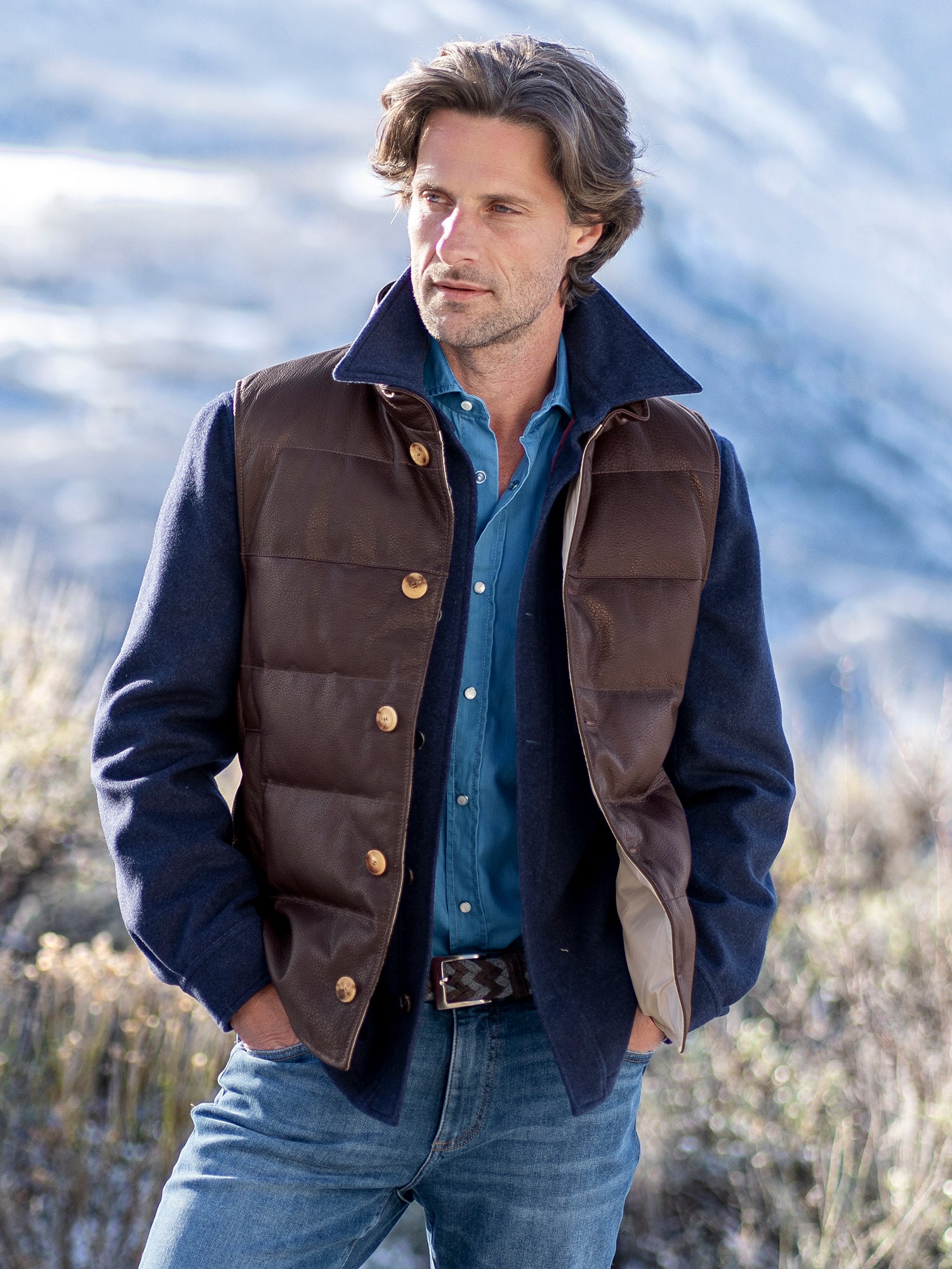 Men's Genuine Leather Down Vest - Lightweight Warm Winter Jacket for Outdoor Activities, Hiking & Casual Wear
