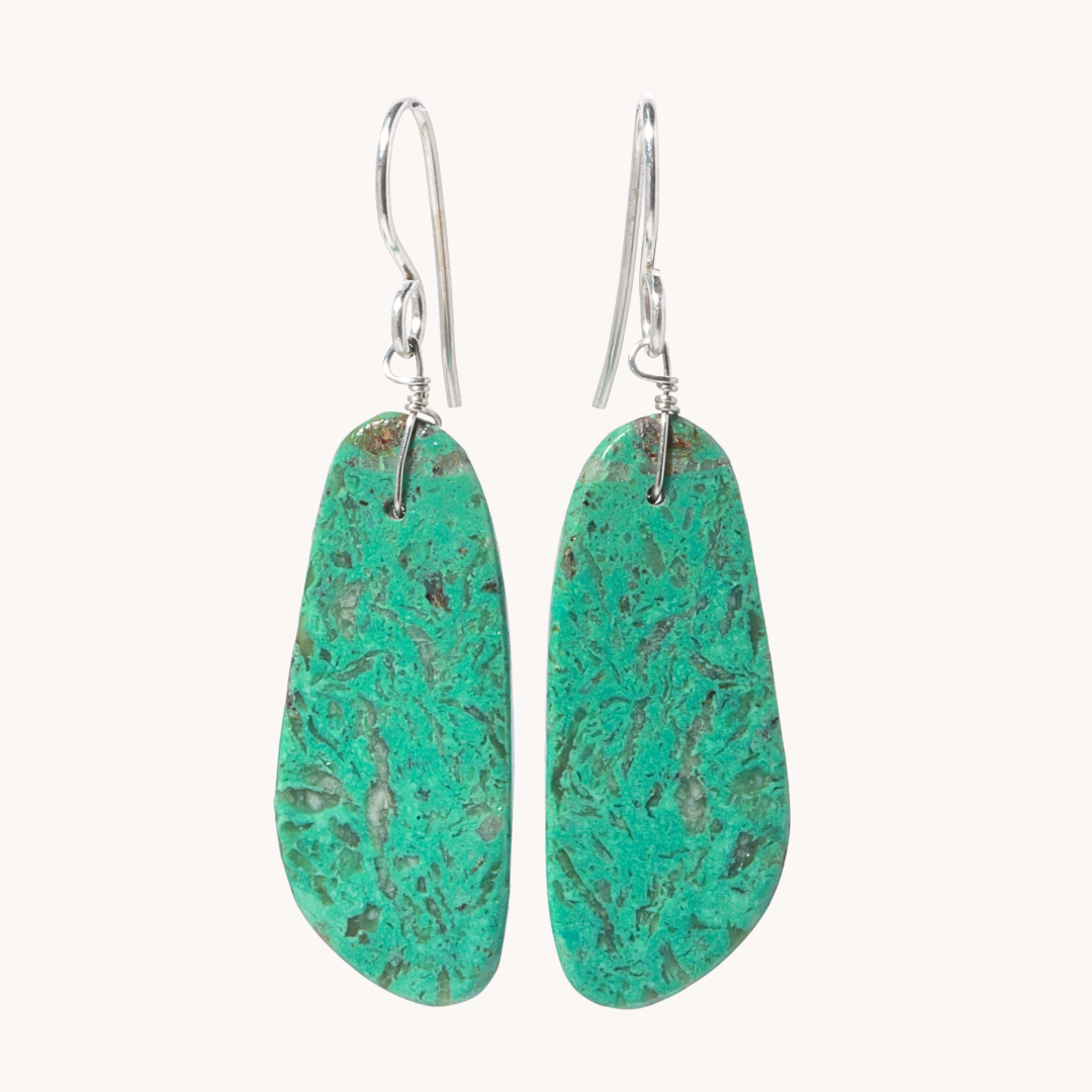 Handmade Green Turquoise Slab Earrings - Natural Stone Jewelry for Women | Boho Chic Accessories for Casual & Formal Wear