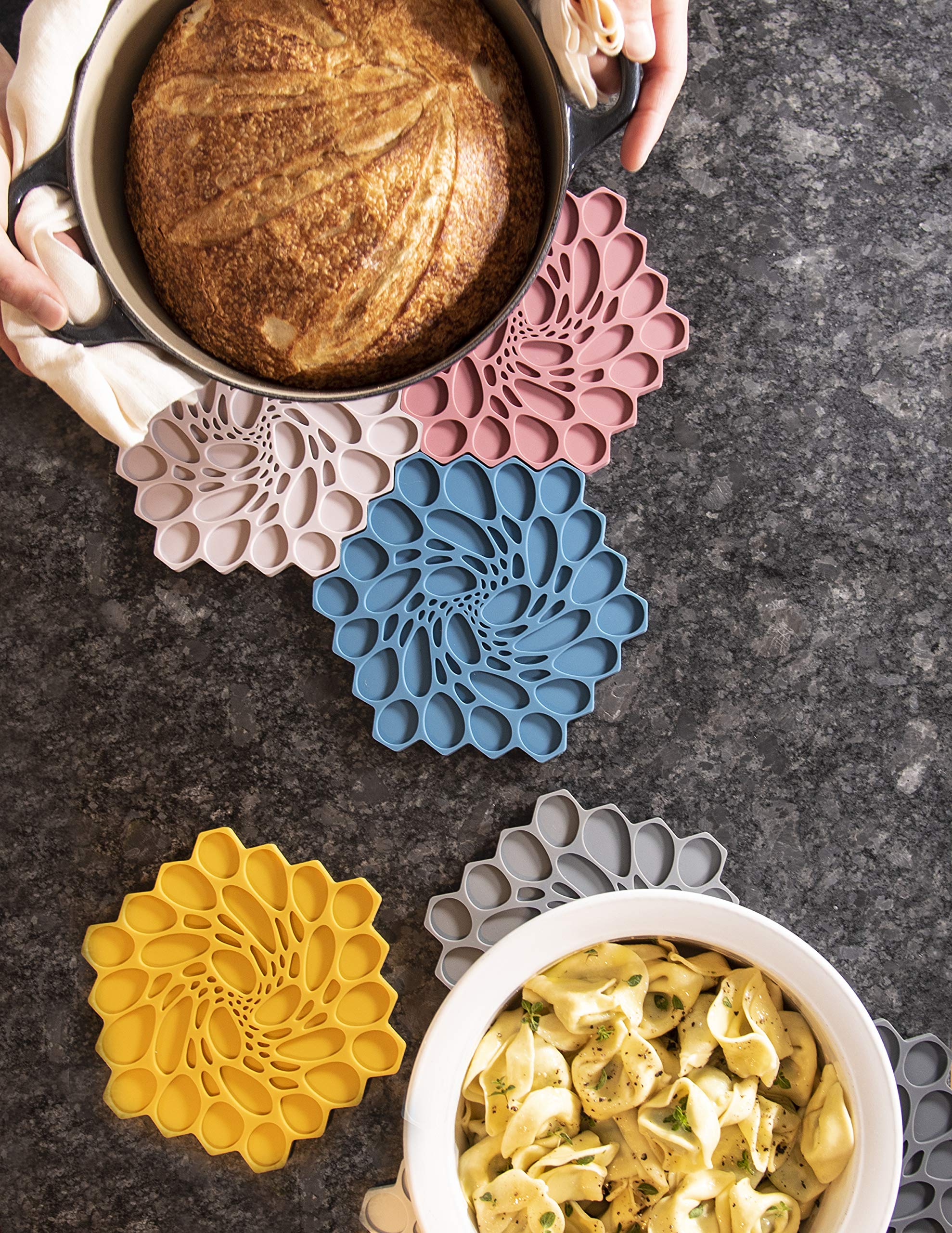 Modern-Twist 7 x 7 Hive Silicone Trivet – Heat Resistant Up to 675°F, Non-Slip Table Protector for Hot Pans & Pots – Cement Gray – Perfect for Kitchen Countertops, Dining Tables & Outdoor BBQ Use