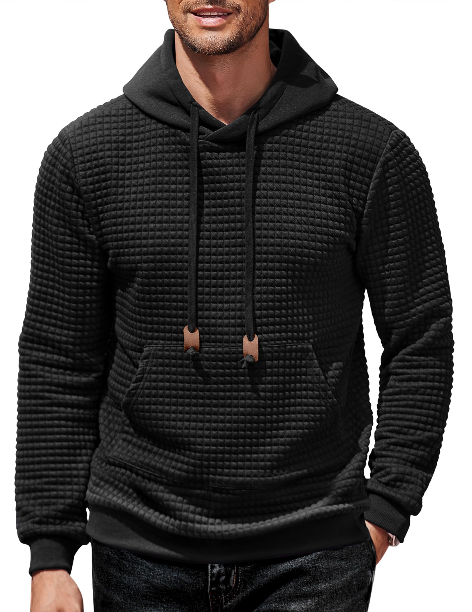 COOFANDY Men's Long Sleeve Waffle Knit Pullover Hoodie with Pocket - Casual Fashion Sweatshirt for Streetwear, Lounge & Outdoor Activities