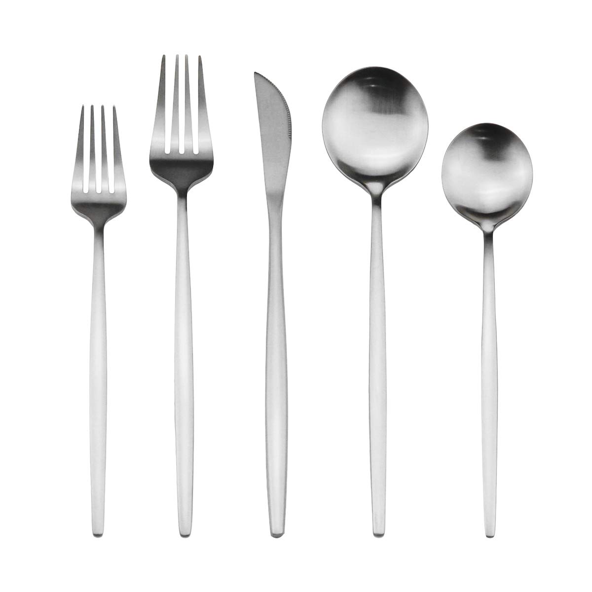 40-Piece Stainless Steel Silverware Set - 304 Grade, Satin Finish, Dishwasher Safe - Includes Dinner Knife, Fork & Spoon - Service for 8 - Elegant Matte Silver Flatware for Everyday Dining & Entertaining