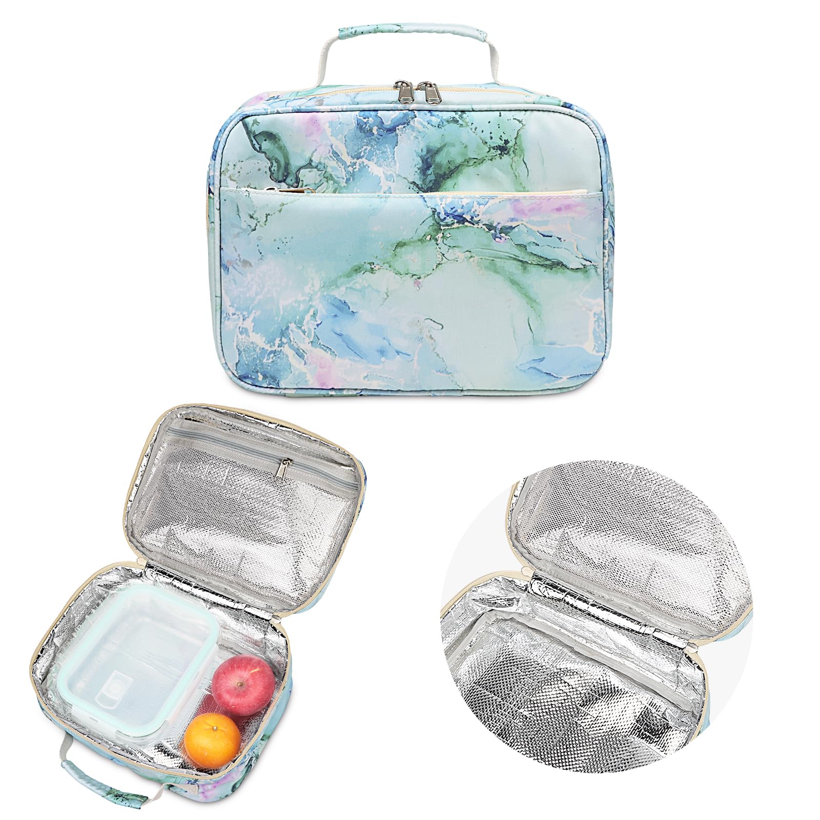 Waterproof School Backpack for Teen Girls & Women - Stylish Bookbag with Lunch Bag (Marble Purple/Blue/Green) | Perfect for High School, College, Travel & Daily Use