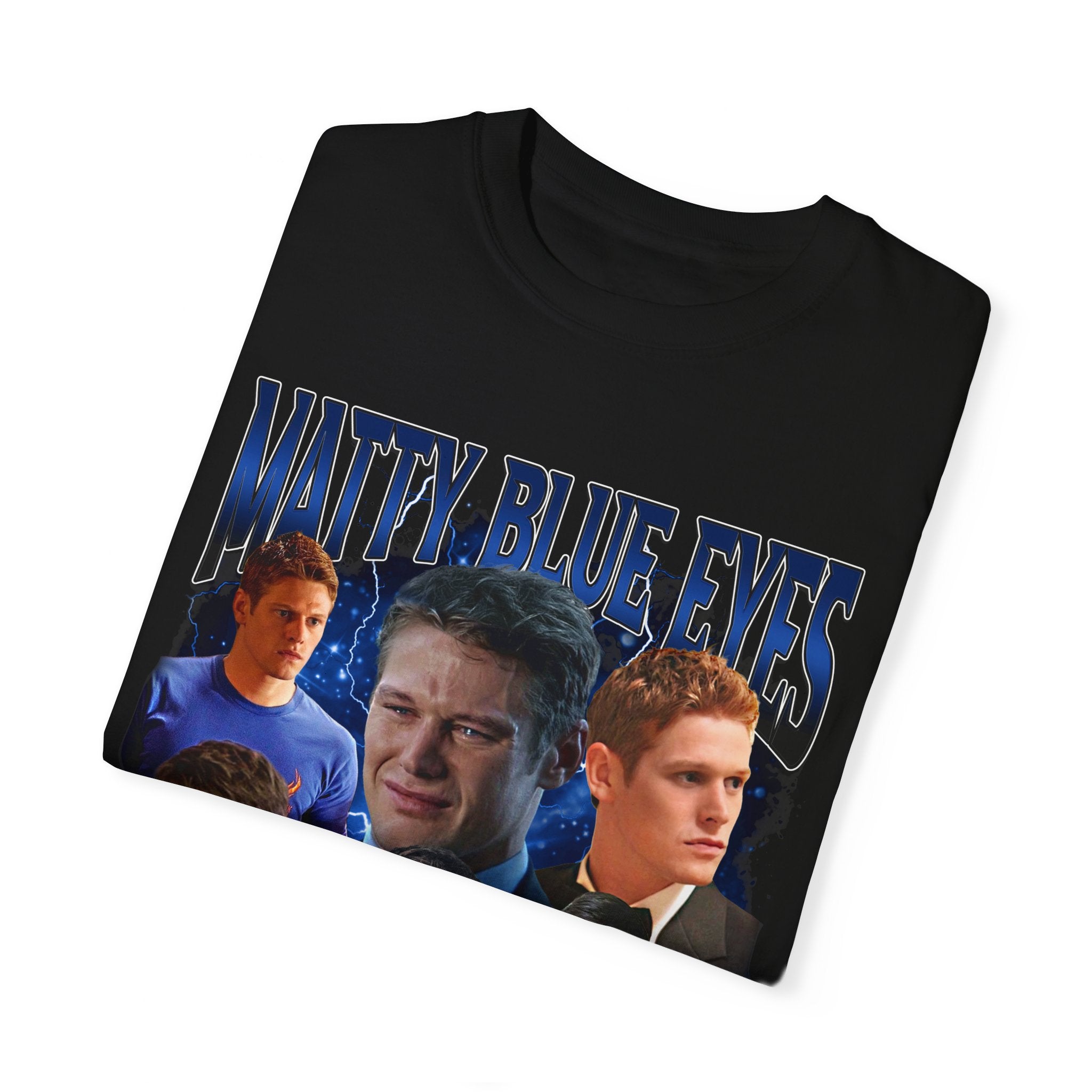 Matty Blue Eyes 90s Vintage Retro T-Shirt - Soft Cotton Unisex Tee for Men & Women - Perfect for Casual Wear, 90s Theme Parties & Retro Fashion Lovers