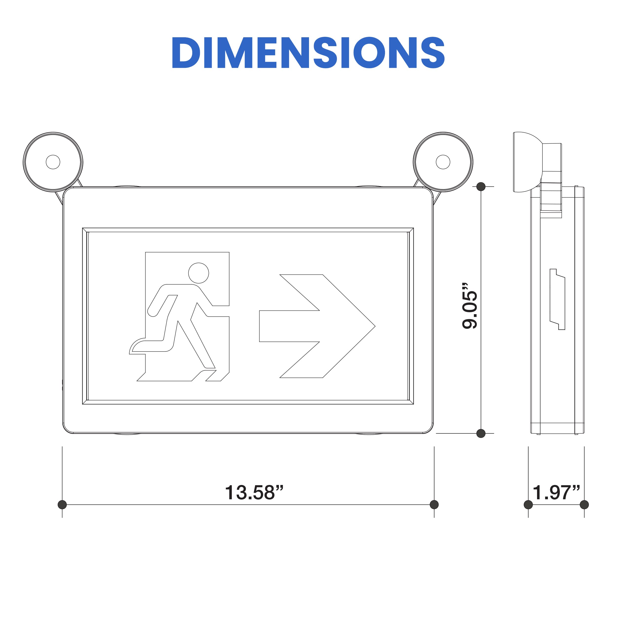 Emergency Exit Sign with LED Lights & Battery Backup - 90 Min Runtime, 2-Head Design (Running Man Symbol) - Ideal for Offices, Warehouses & Commercial Buildings