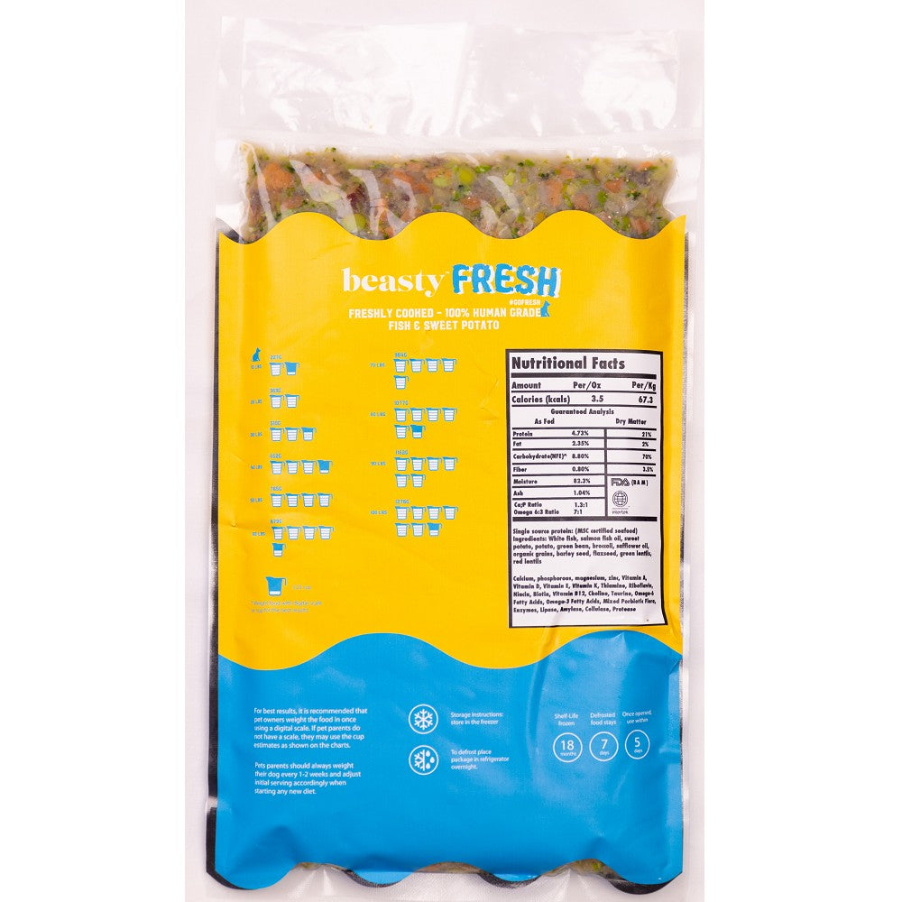 Premium Frozen Cooked 100% Human-Grade Fish & Sweet Potato Dog Food - Grain-Free, High-Protein Meal for Adult Dogs - Perfect for Sensitive Stomachs & Allergies