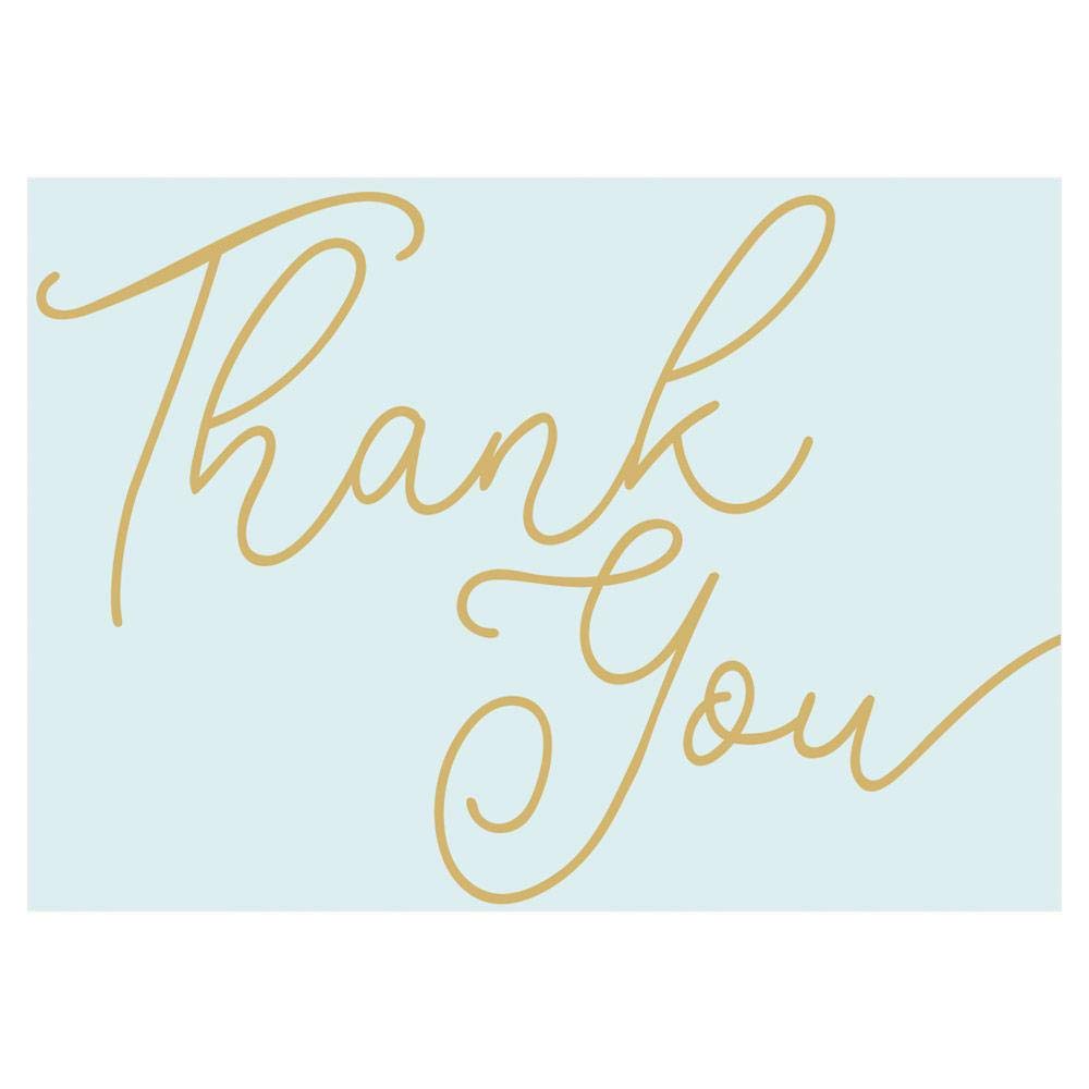 Caspari Thank You Script Notes - 32 Robin's Egg Blue Cards & Envelopes Set for Wedding, Bridal Shower, and Birthday Thank You Cards