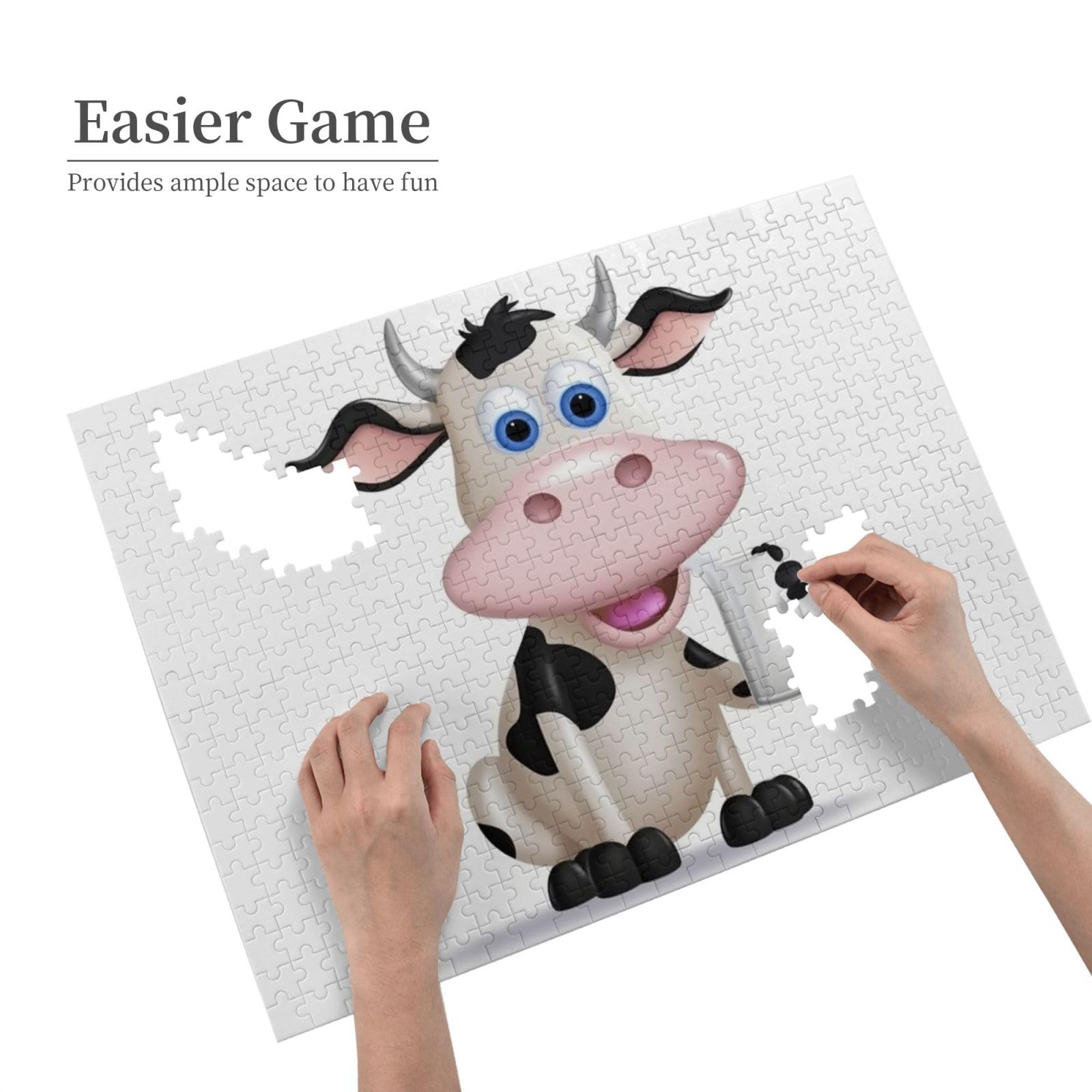 500-Piece Cartoon Milk Cow Wooden Jigsaw Puzzle for Adults - Personalized Photo Puzzle, Classic Family Game (20.4