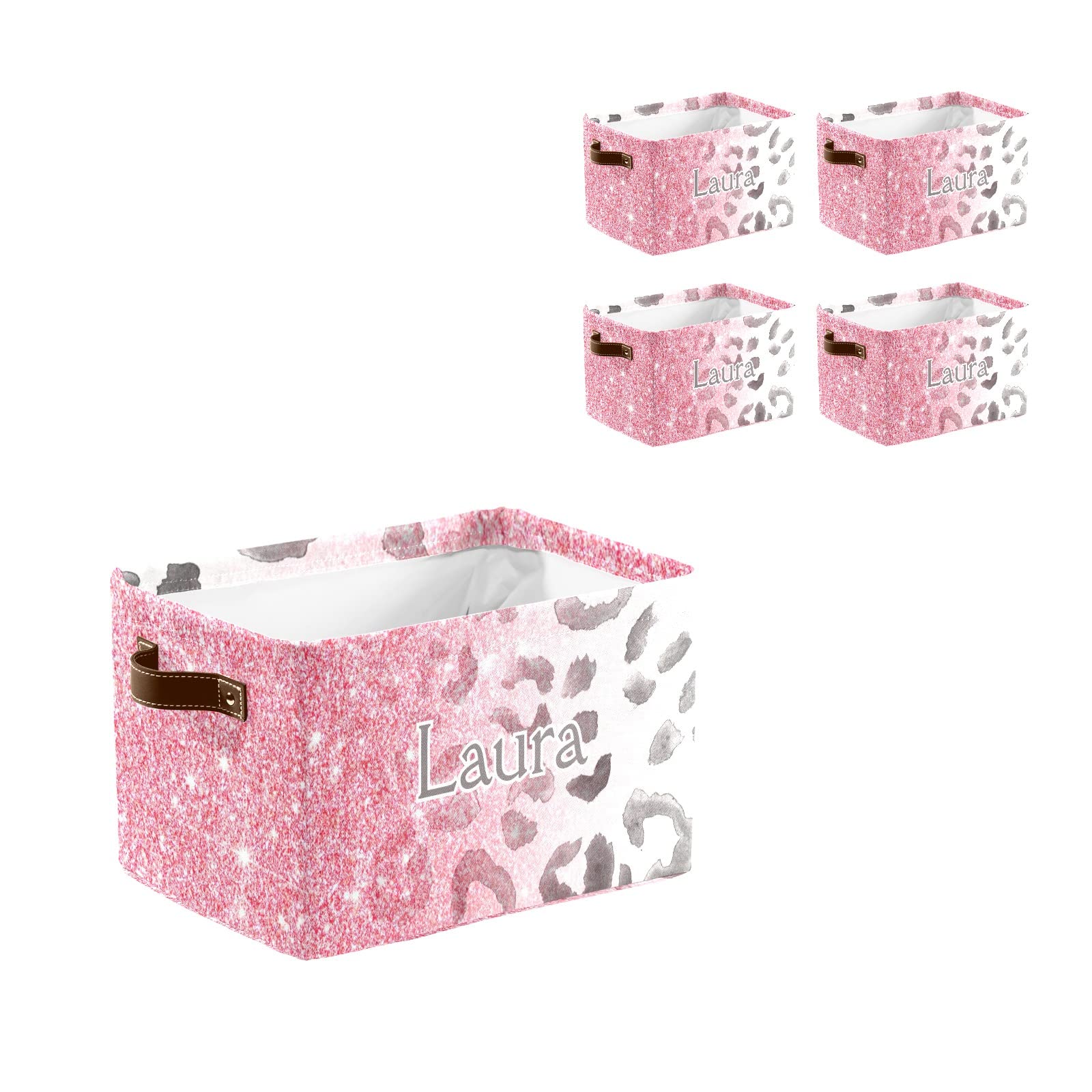 Personalized Pink Print Storage Baskets with Handles - Custom Name Family & Dog Cloth Bins, 4-Pack - Perfect for Nursery Organization, Pet Toy Storage & Home Decor